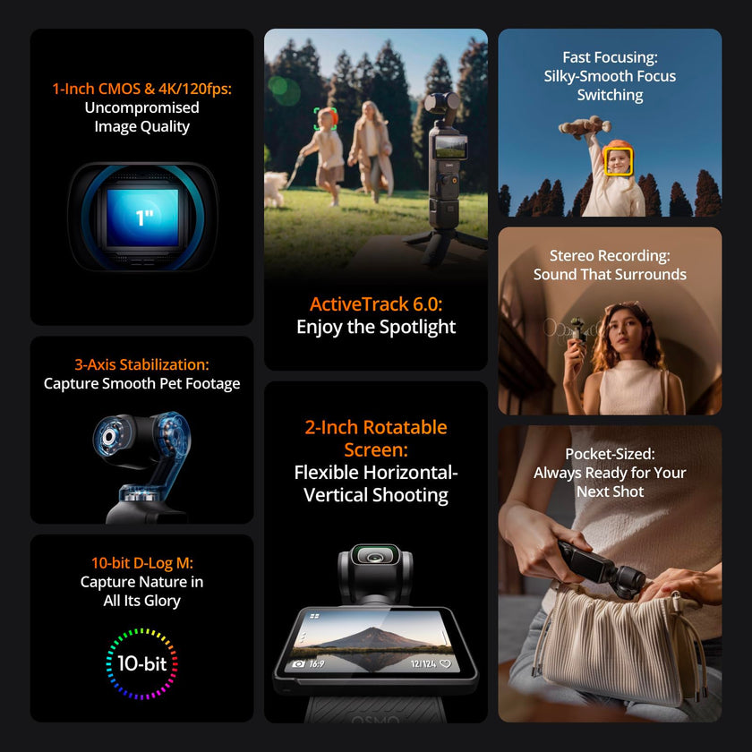 DJI Osmo Pocket 3, Vlogging Cameras with 1'' CMOS & 4K/120fps Vlog Camera, 3-Axis Stabilization, Fast Focusing, Face/Object Tracking, Digital Vlogging Camera for YouTube 🍁 All In One Marketplace Canada