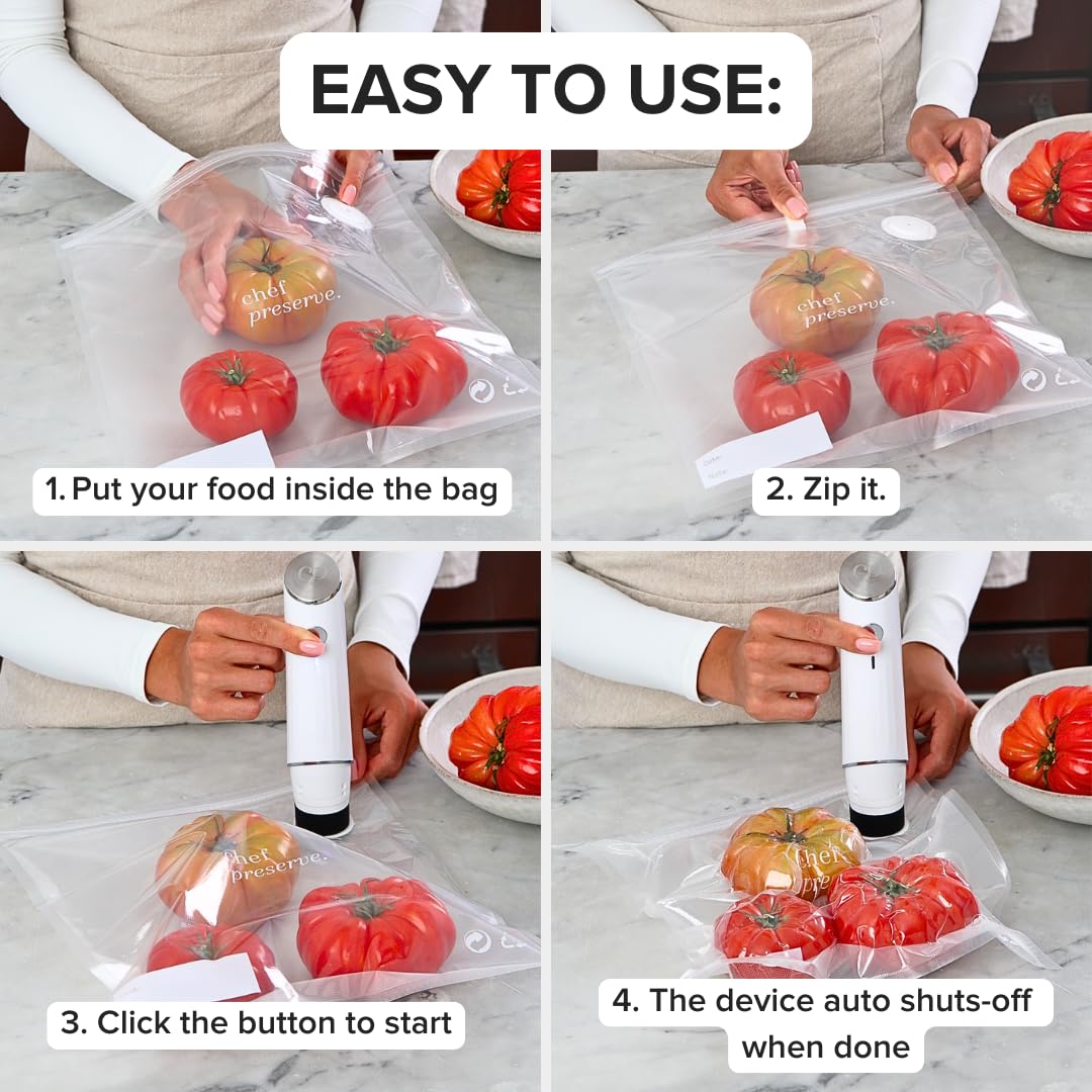 Chef Preserve Compact Vacuum Sealer for Food (Vacuum Sealer Machine + 30 Reusable Vacuum Bags) Powerful Handheld Vacuum Sealer Machine, Seal Meal Saver, Portable Food Sealer 🍁 All In One Marketplace Canada
