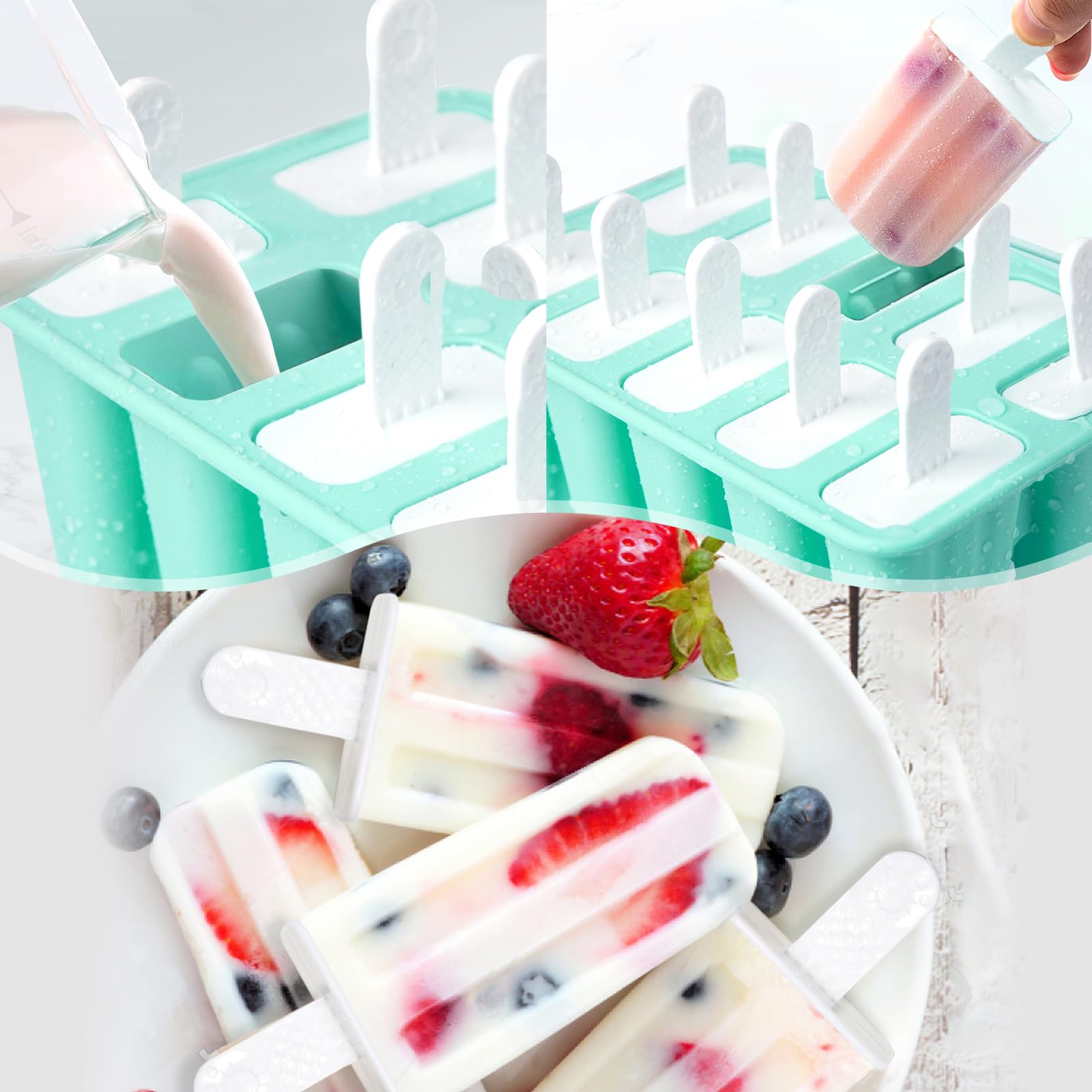 Popsicle Molds 10 Cells, Silicone Ice Cream Mould with Sticks, Non-Stick Ice Lolly Mold with Silicone Funnel and Brush, BPA Free 🍁 All In One Marketplace Canada