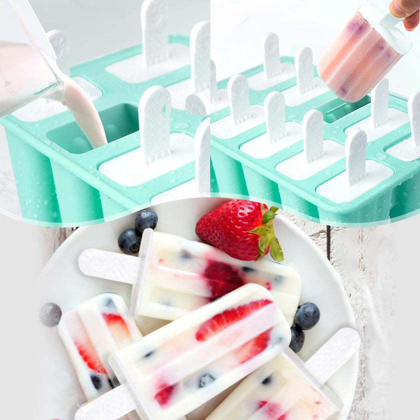 Popsicle Molds 10 Cells, Silicone Ice Cream Mould with Sticks, Non-Stick Ice Lolly Mold with Silicone Funnel and Brush, BPA Free 🍁 All In One Marketplace Canada