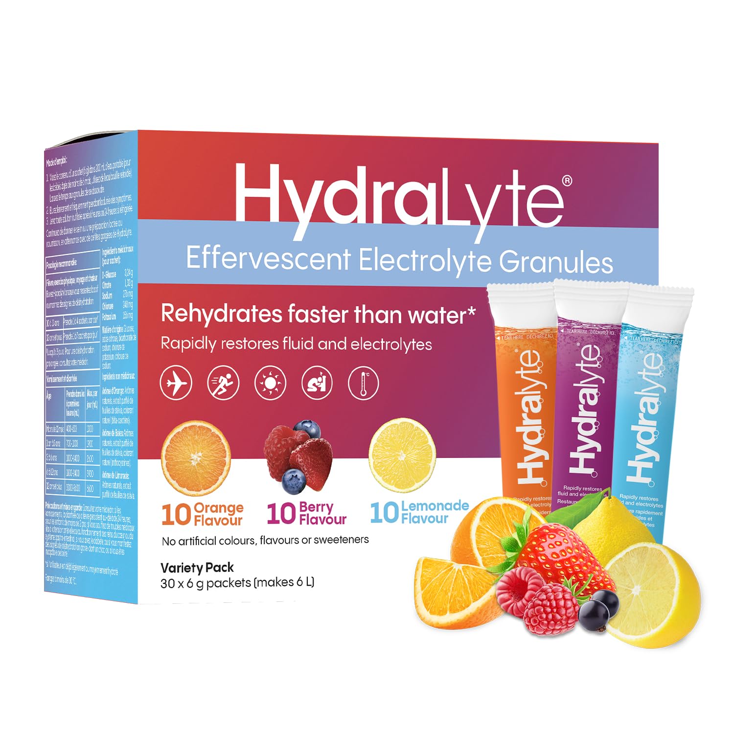 HydraLyte Electrolyte Powder, Low Sugar Electrolyte Packets Designed for Rapid Hydration, Safe Hydration for All Ages - Made with All Natural Ingredients, 30 Servings, Classic Variety 🍁 All In One Marketplace Canada