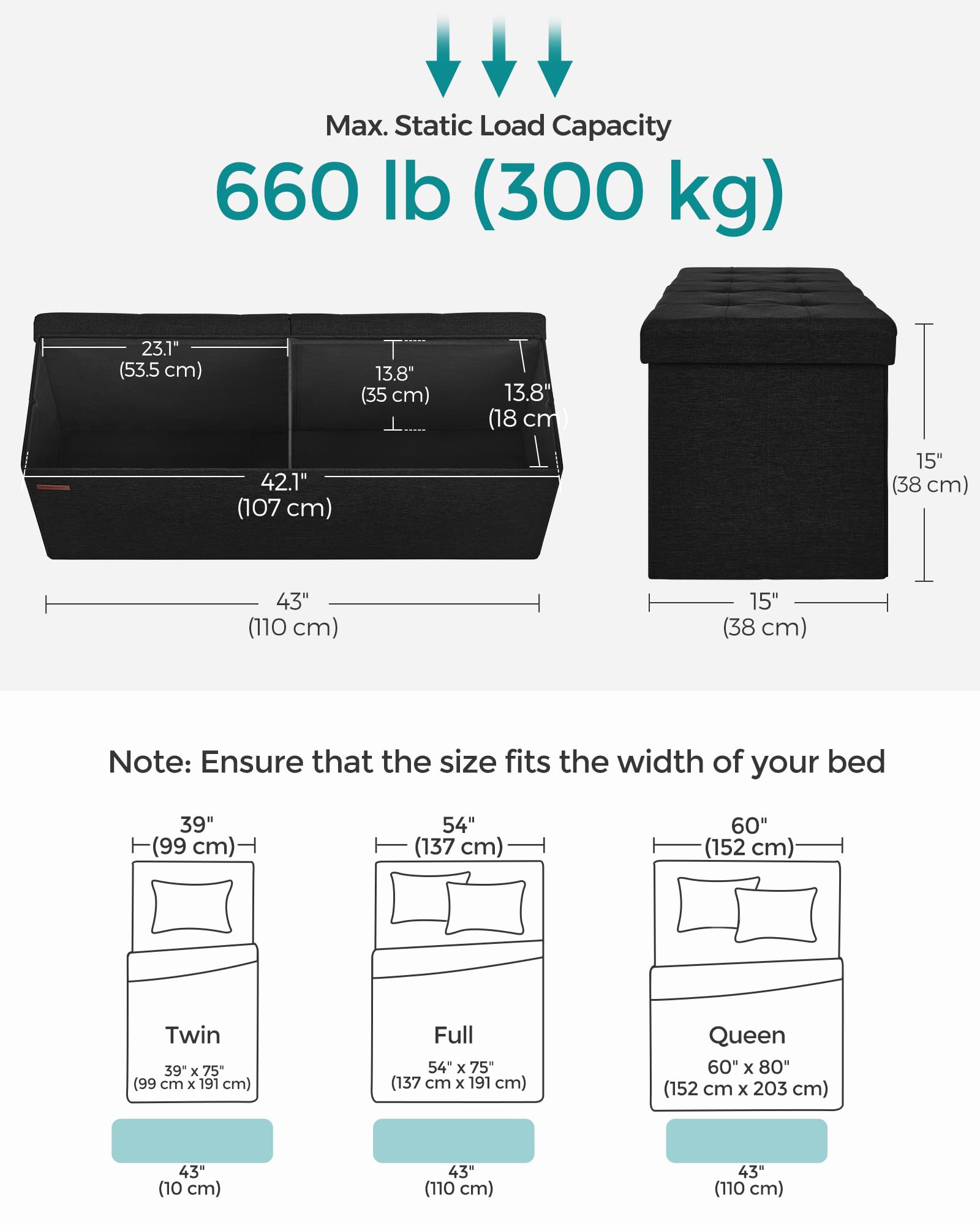 SONGMICS 110 cm Folding Storage Ottoman Bench, Padded Seat 🍁 All In One Marketplace Canada
