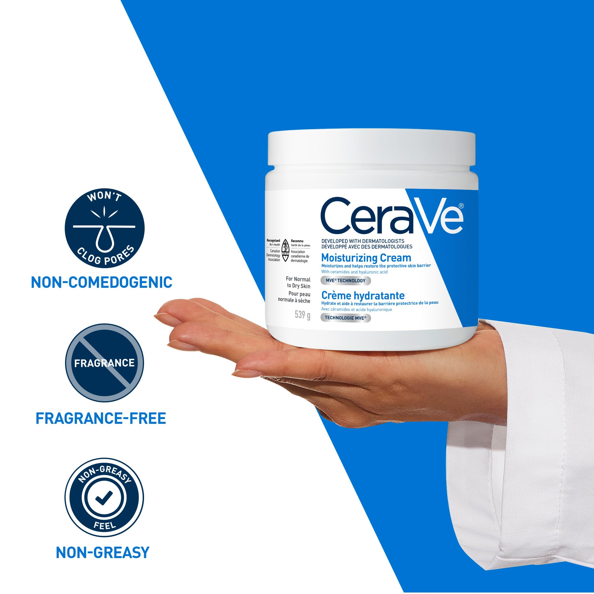 CeraVe Moisturizing Cream, Daily Face, Hands, & Body Cream Moisturizer for Dry Skin With Hyaluronic Acid and Ceramides for Women and Men. Sensitive skin, Oil-free, Non-comedogenic, Fragrance-Free, 539 Grams 🍁 All In One Marketplace Canada