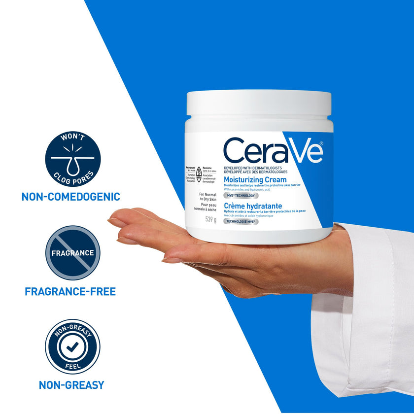 CeraVe Moisturizing Cream, Daily Face, Hands, & Body Cream Moisturizer for Dry Skin With Hyaluronic Acid and Ceramides for Women and Men. Sensitive skin, Oil-free, Non-comedogenic, Fragrance-Free, 539 Grams 🍁 All In One Marketplace Canada