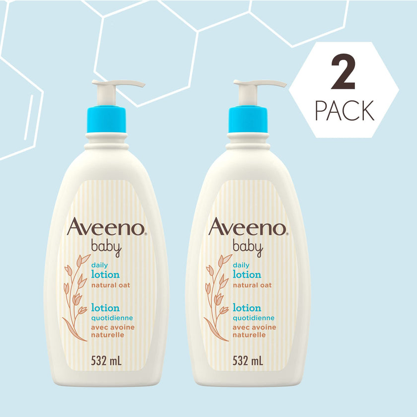 Aveeno Baby Lotion, Daily Moisturizing Cream for Sensitive Skin, Natural oat, Fragrance Free, Paraben Free, Pack of 2 (1064 ml Total) 🍁 All In One Marketplace Canada