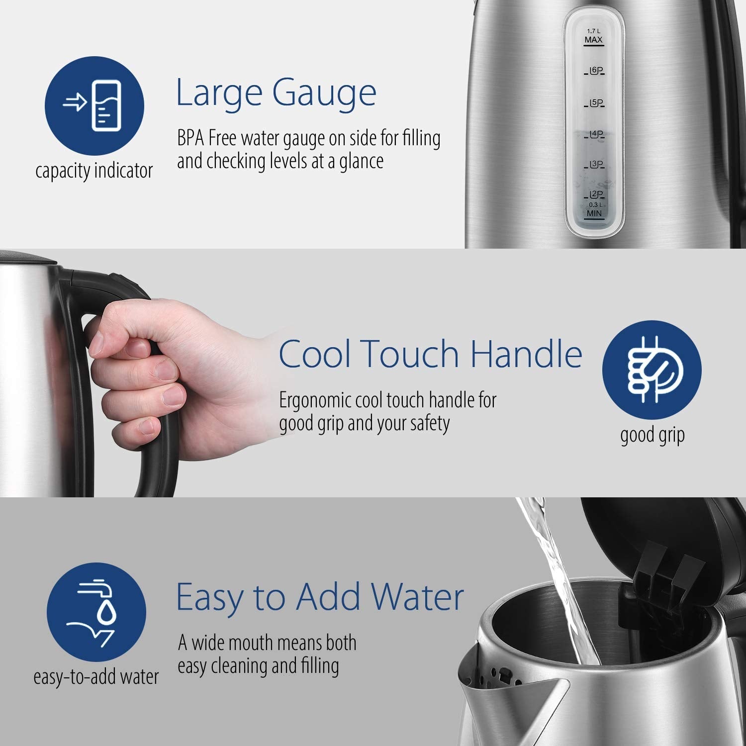 COMFEE' Stainless Steel Electric Kettle, 1.7L Tea Kettle Electric for Boiling Water, Hot Water Kettle 1500W Fast Boil with LED Light, Auto Shut-Off and Boil-Dry Protection 🍁 All In One Marketplace Canada