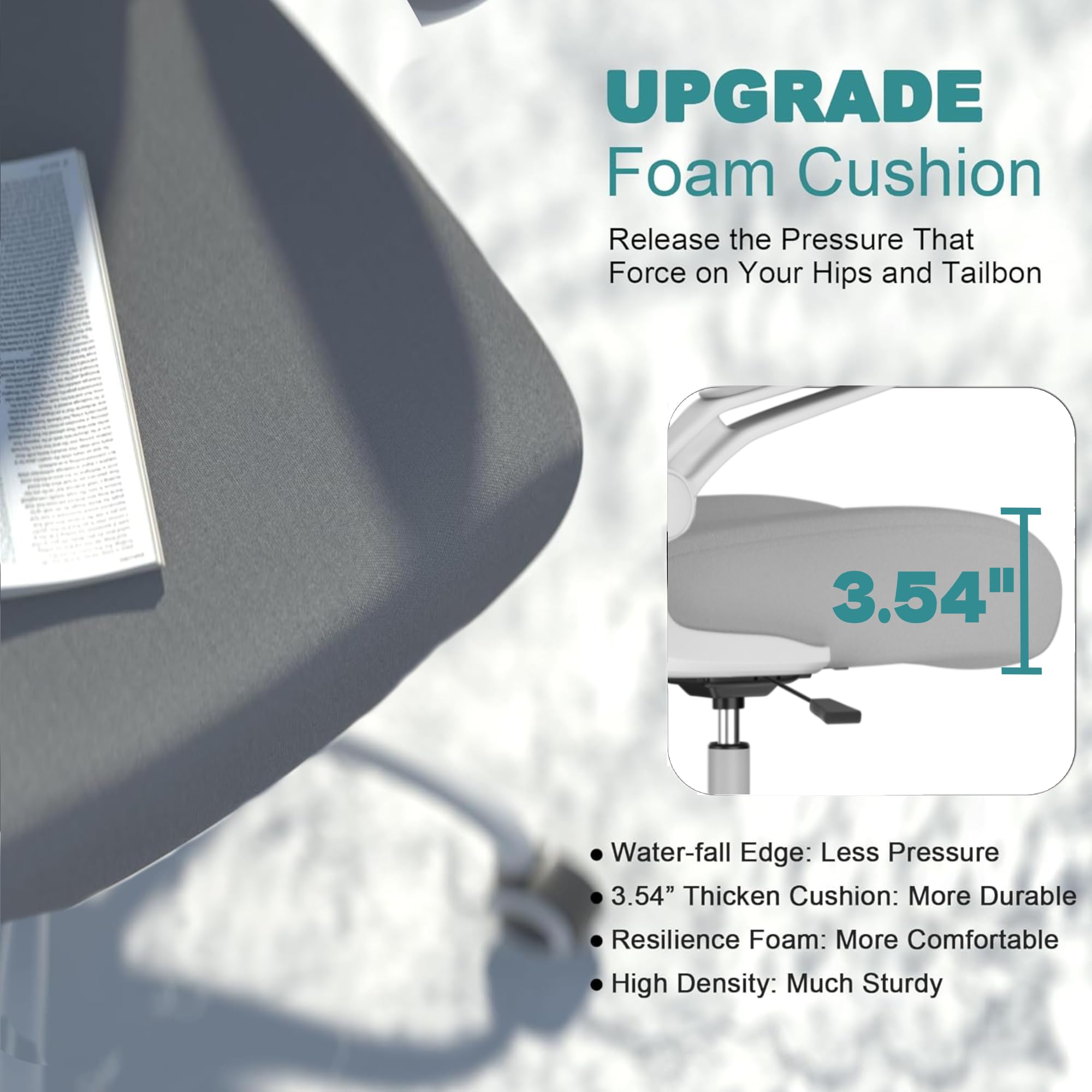 Mimoglad Office Chair, Comfy Desk Chair - High Back Ergonomic Computer Chair with Adjustable Lumbar Support & Headrest, Flip-up Armrests for Guitar Playing (Moon Grey) 🍁 All In One Marketplace Canada