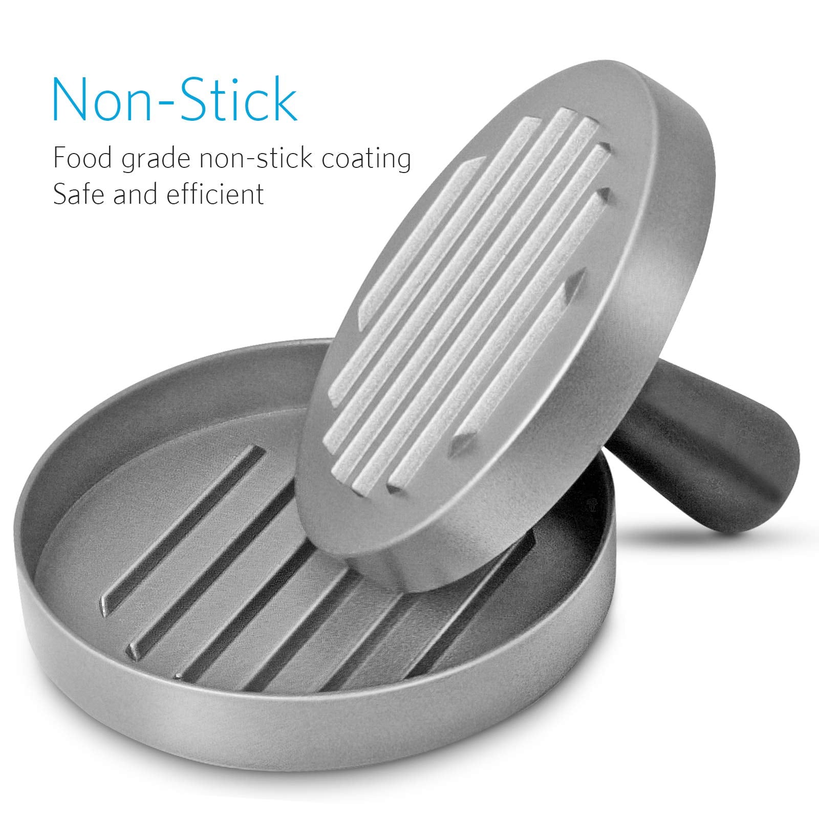 Asdirne Hamburger Press Patty Maker, Food Grade Aluminum Burger Press with ABS Handle, Non-Stick, Easy to Clean, with 50 Pcs Wax Patty Paper, 4.6