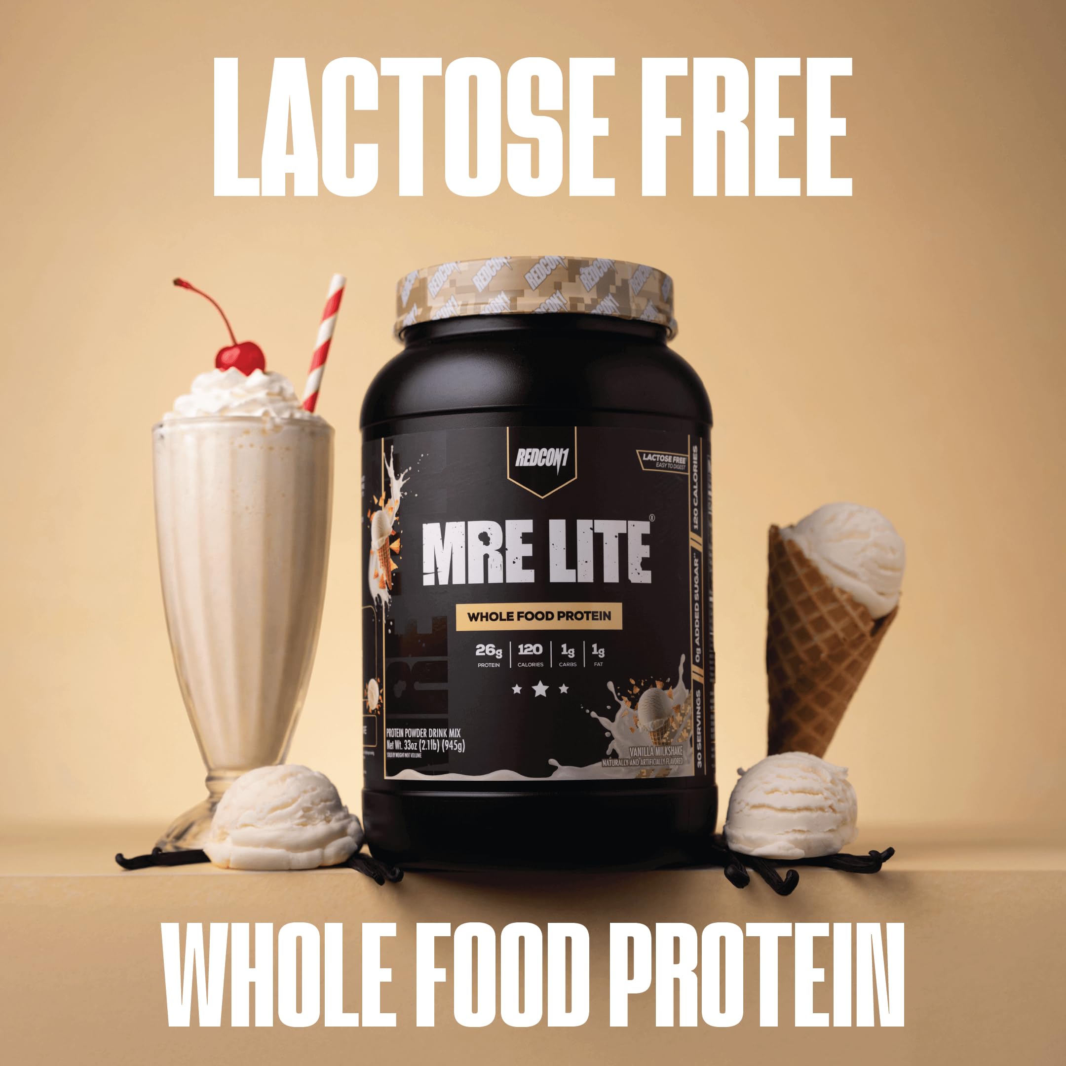 REDCON1 MRE Lite Meal Replacement Powder, Vanilla Milkshake - Animal Based Whole Food Protein Blend with MCT Oil + Pea Protein - Keto Friendly, Low Carb & Whey Free Protein Supplement (1.92 lbs) 🍁 All In One Marketplace Canada