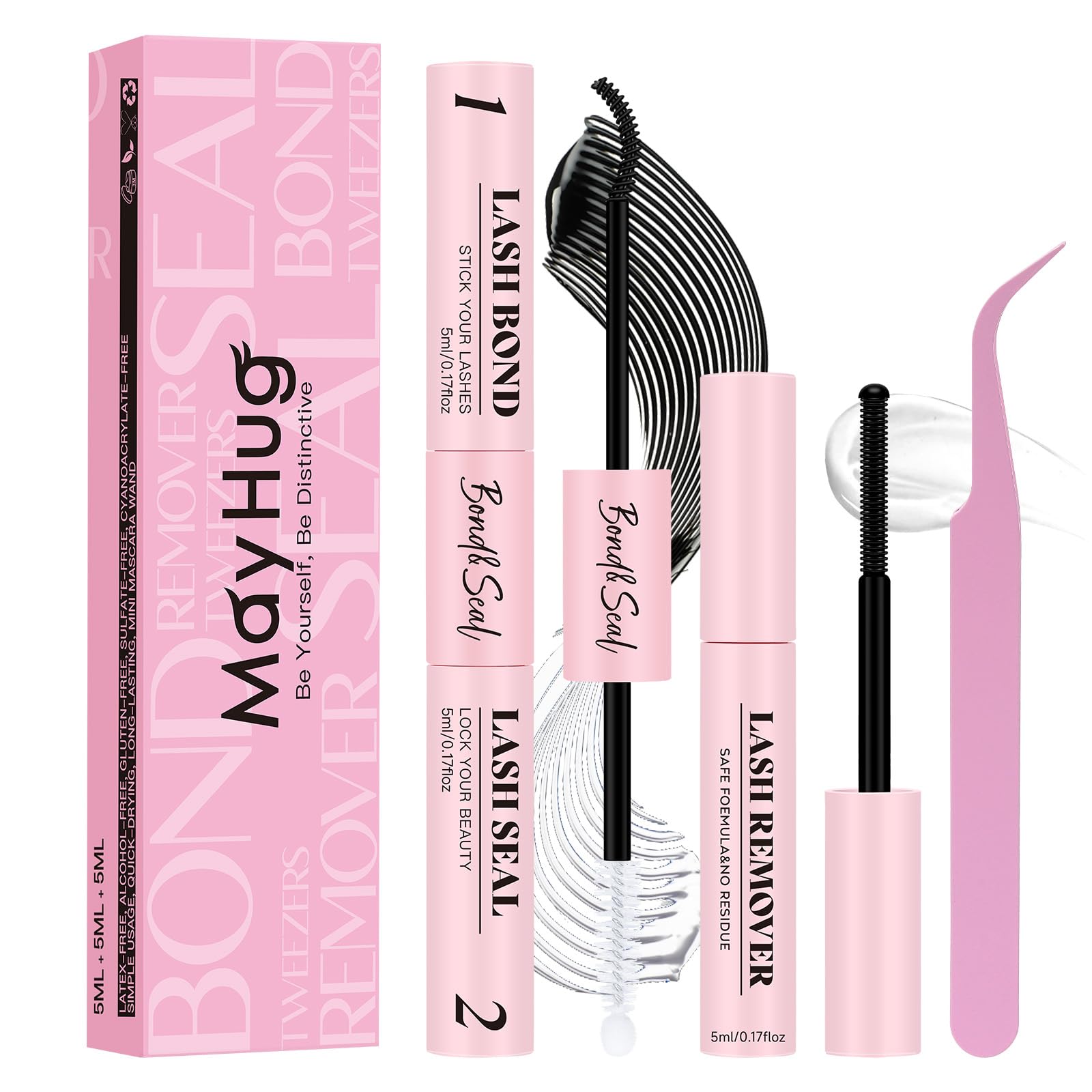 Mayhug Lash Cluster Glue Waterproof Lash Bond and Seal Kit with Lash Glue Remover and Tweezers Long-Lasting For DIY Eyelash Extension At Home Use Beginners Friendly Kit 4-in-1 🍁 All In One Marketplace Canada
