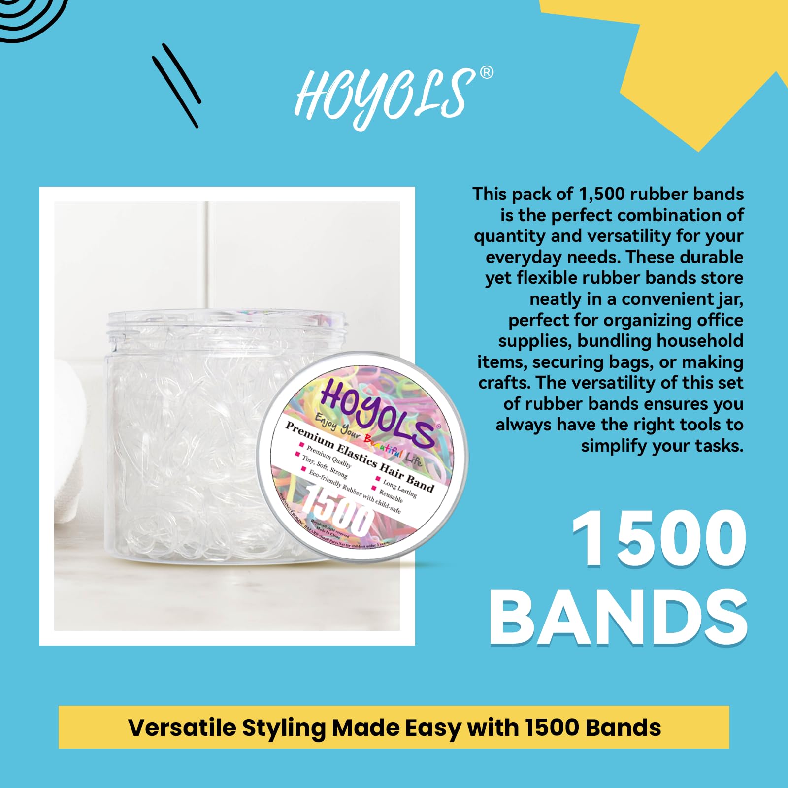 Hoyols Clear Hair Elastics 1500pcs, Strong Hold Small Mini Rubber Bands, No Damage No Crease Ponytail & Braids for Kids, Thick & Durable 🍁 All In One Marketplace Canada