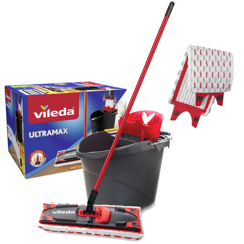 Vileda Ultramax Flat Mop and Bucket Set with 1 Extra Refill | Multi-Piece Handle | Perfect Mop for Walls and Ceilings | Machine-Washable Mop Head 🍁 All In One Marketplace Canada