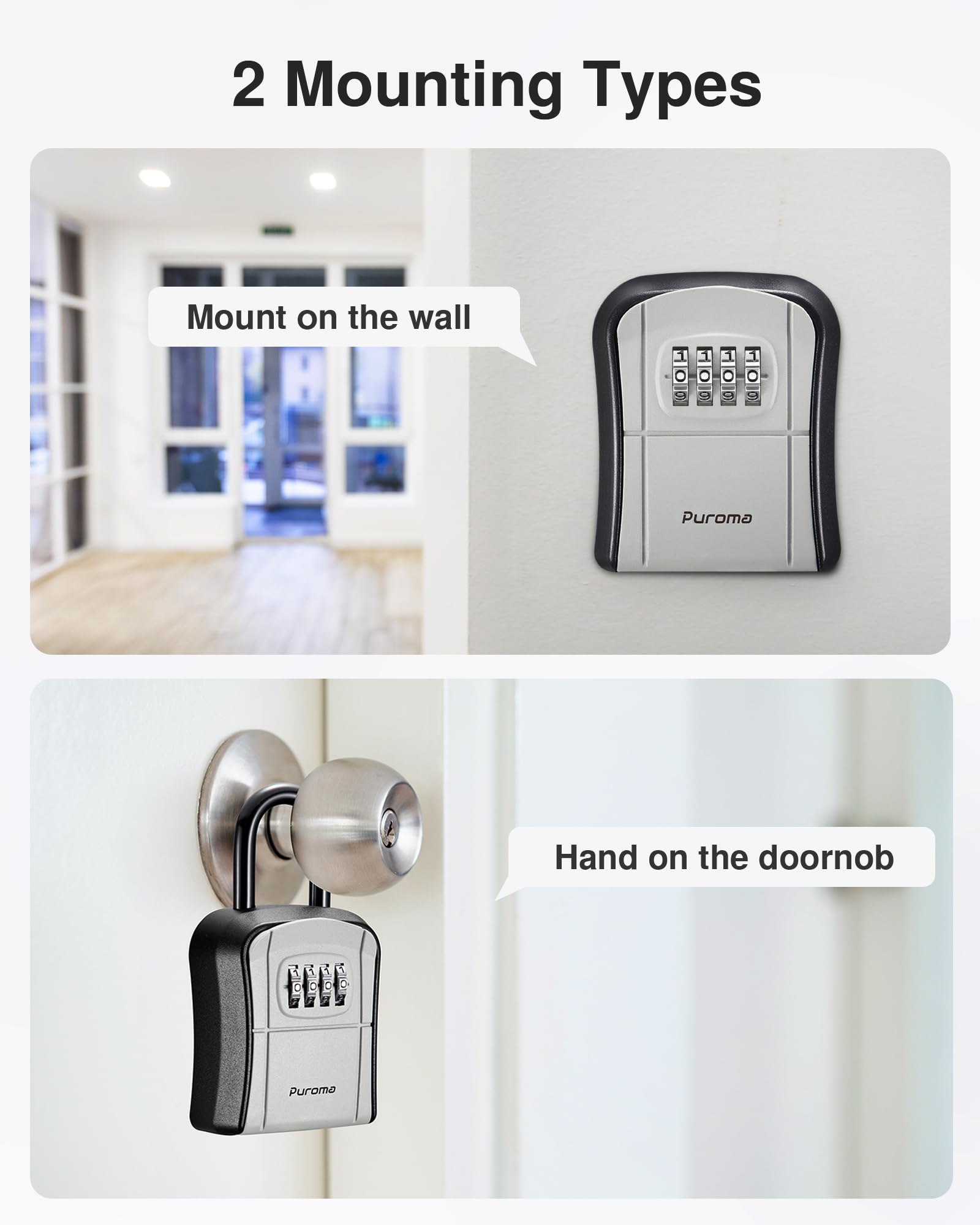 Puroma Key Lock Box, Portable Combination Lockbox Wall-Mounted Key Storage Box for House Keys, Resettable Code Safe Security Lock Box for Home, Office, Apartment Spare Key Storage (1 Pack, Gray) 🍁 All In One Marketplace Canada