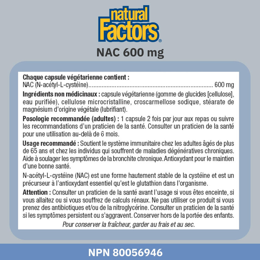 Natural Factors NAC Supplement (N-Acetyl-L-Cysteine), 600 mg, 180 Vegetarian Capsules, VALUE SIZE, Free Form Amino Acid, Helps Restore Glutathione Levels, Antioxidant Support, Proudly Canadian 🍁 All In One Marketplace Canada