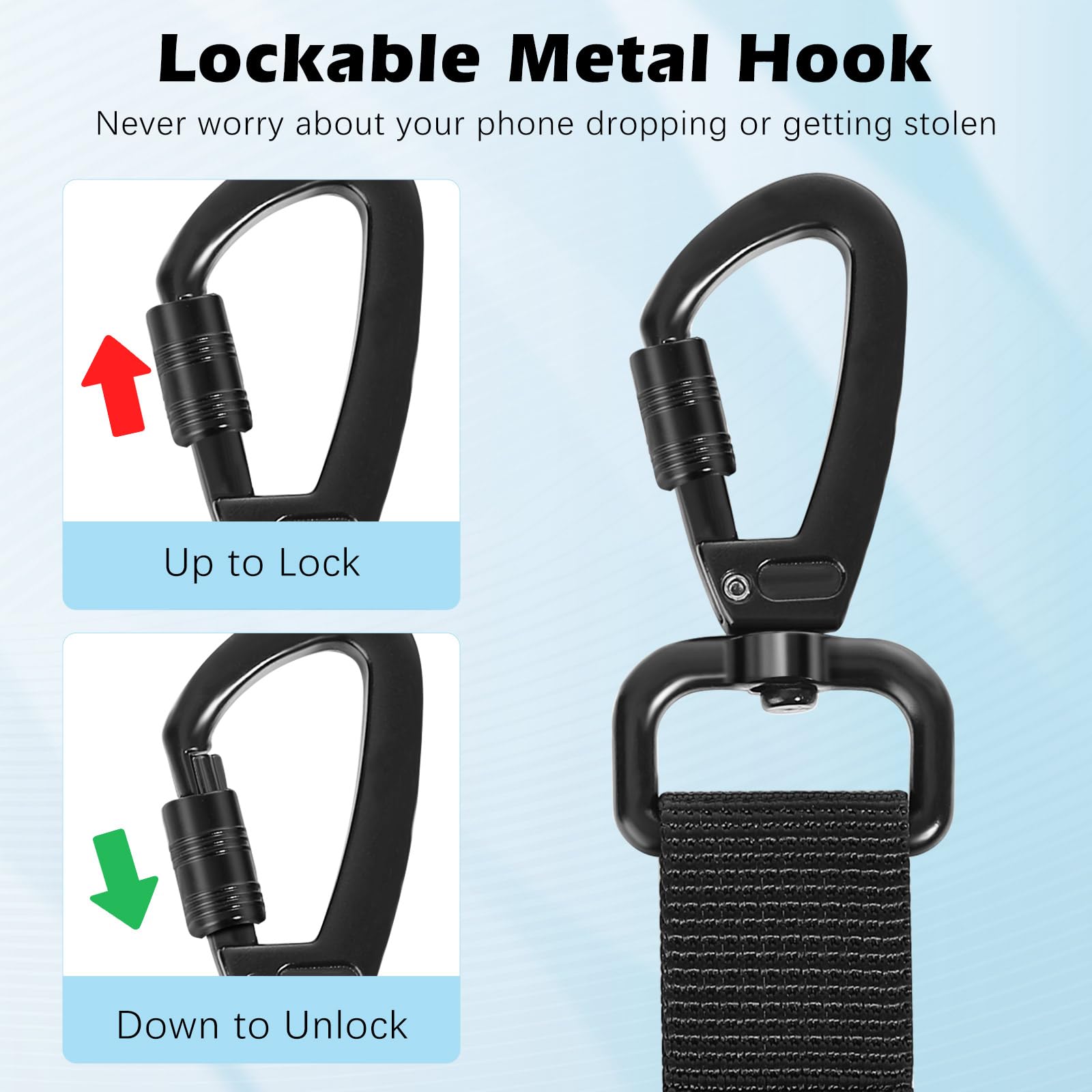 MoKo Anti-theft Phone Tether, Phone Lanyard Retractable Steel Line Cellphone Strap with Locking Carabiner and Metal 360° Tether Tab for Outdoor Skiing Hiking Climbing Fishing, Black 🍁 All In One Marketplace Canada