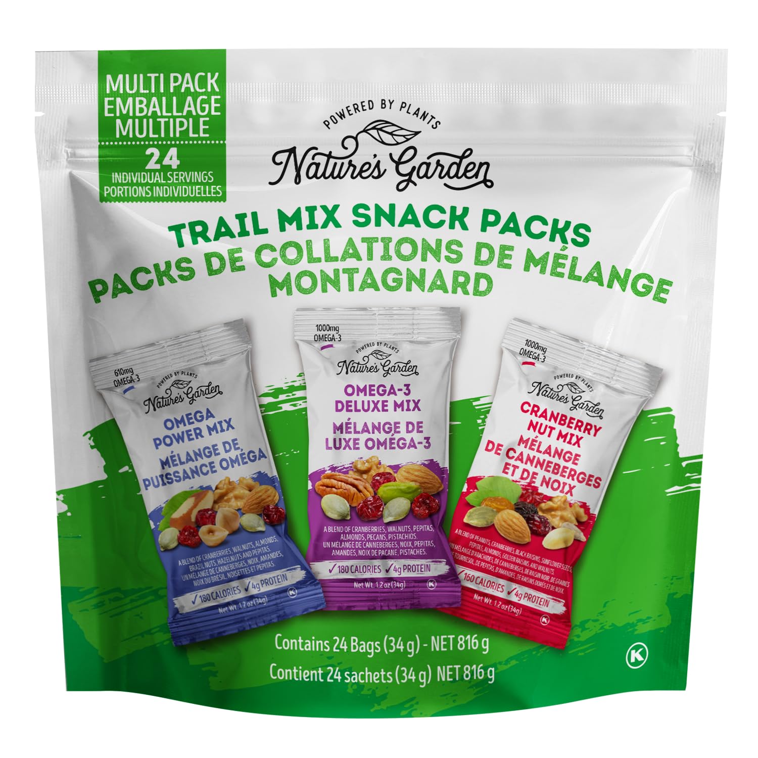 Nature's Garden Healthy Trail Mix Snack Packs – Mixed Nuts, Heart Healthy Nuts, Omega-3 Rich, Cranberries, Pumpkin Seeds, Perfect For The Entire Family – 816g Bag (24 Individual Servings) 🍁 All In One Marketplace Canada