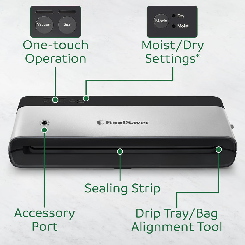 FoodSaver PowerVac Compact Vacuum Sealer Machine w/ Vertical Storage | 5 Airtight Vacuum Seal Bags & 1 Roll | VS0150 | Stainless Steel / Black 🍁 All In One Marketplace Canada