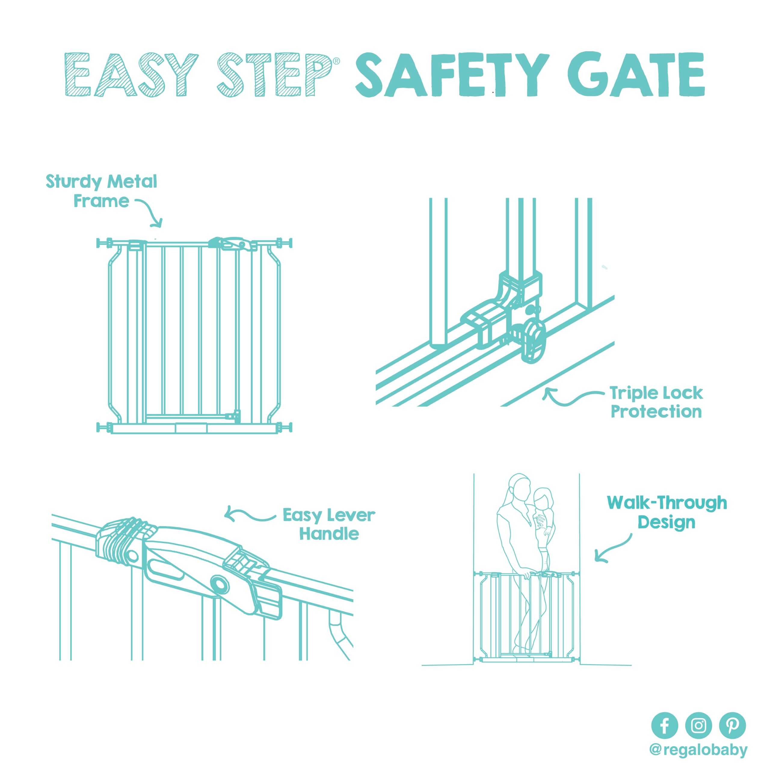 Regalo Easy Step 38.5-Inch (97.75cm) Extra Wide Baby Gate, Award Winning Brand, Includes 6-Inch (15.25cm) Extension Kit, 4 Pack Pressure Mount Kit and 4 Pack Wall Mount Kit 🍁 All In One Marketplace Canada