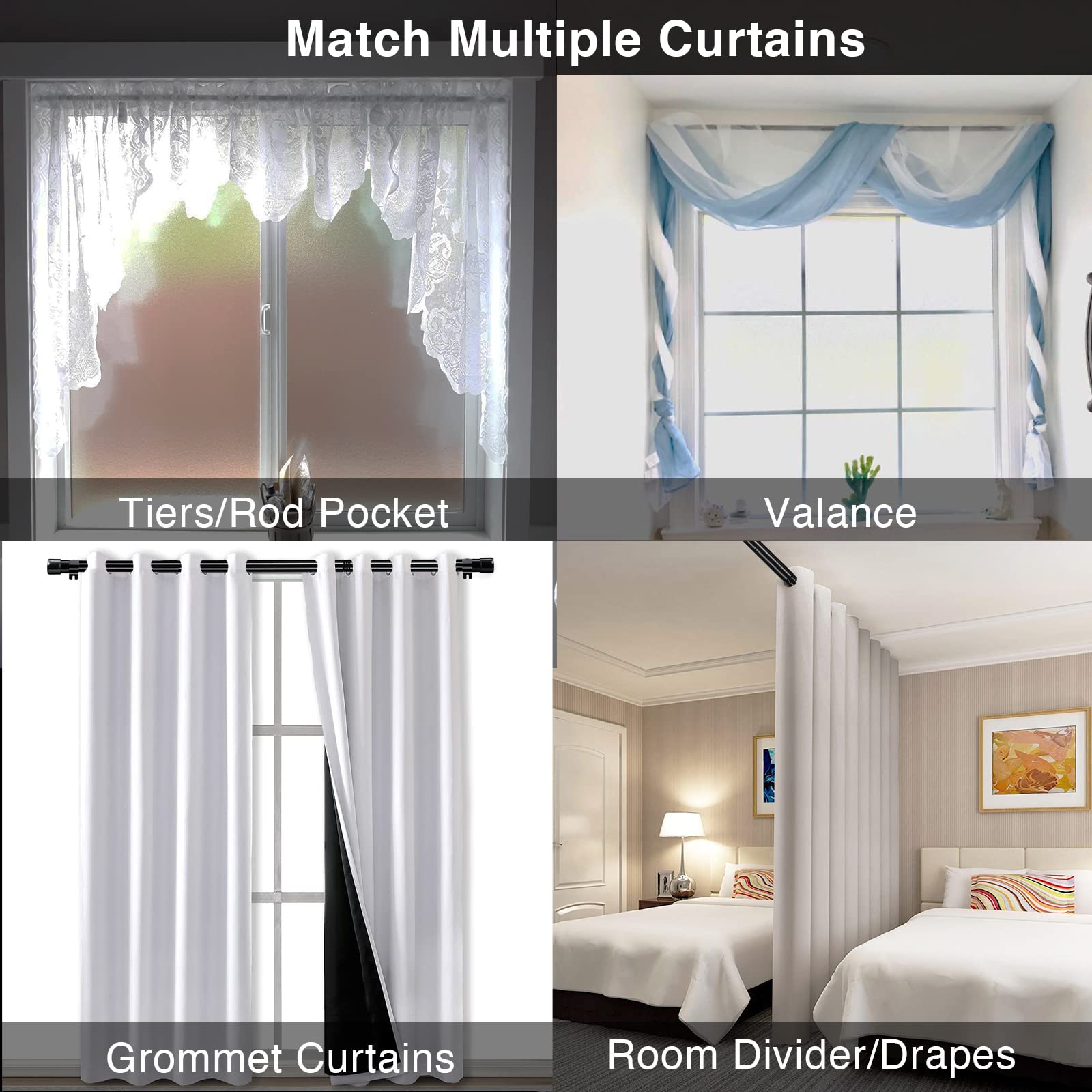 Extra Long Curtain Rods for Windows 28 to 144 inch, 1