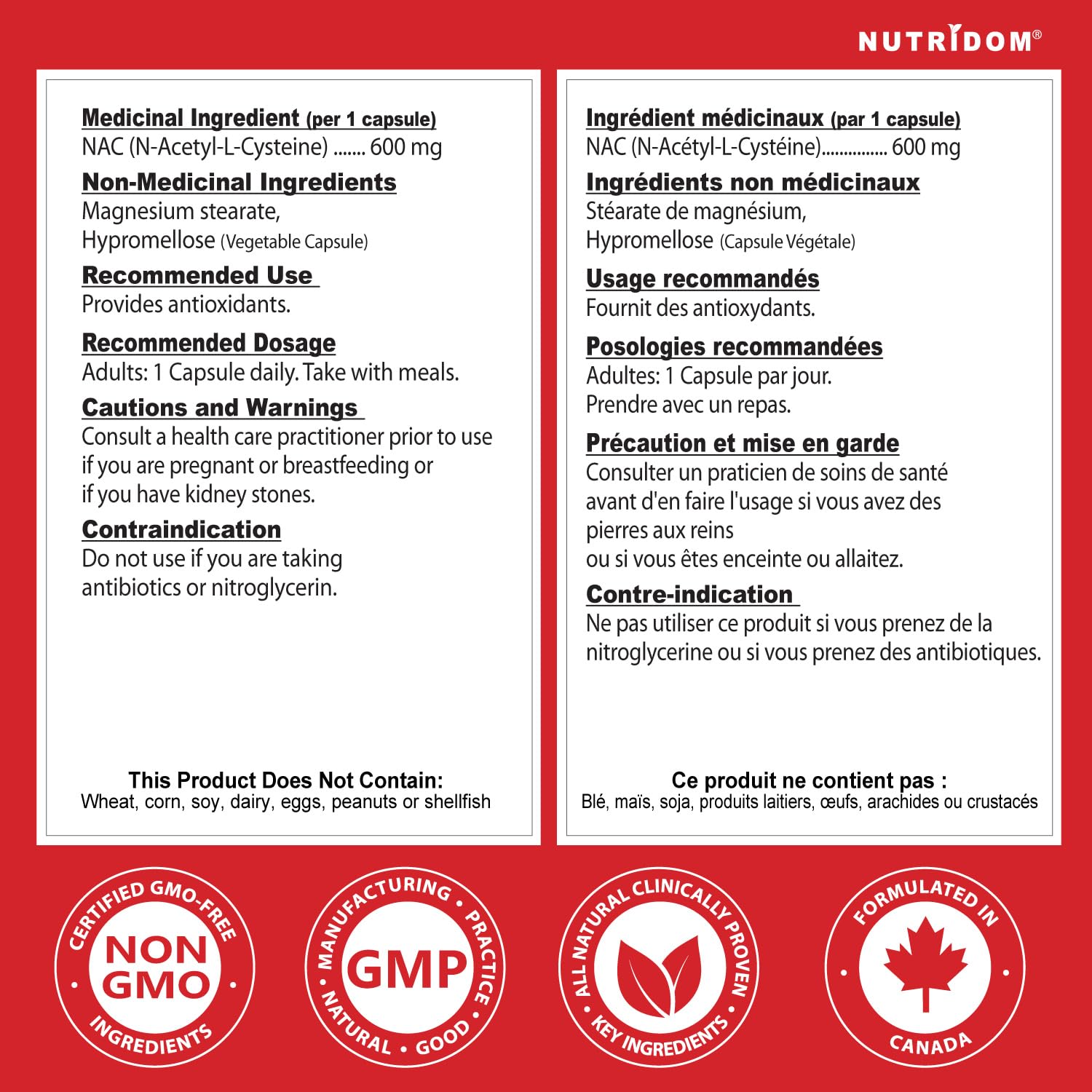 Nutridom NAC 600 mg, 300 Capsules, Canadian-Made N-Acetyl-L-Cysteine Supplement, Non-GMO, Vegan, Gluten Free, Made in Canada 🍁 All In One Marketplace Canada