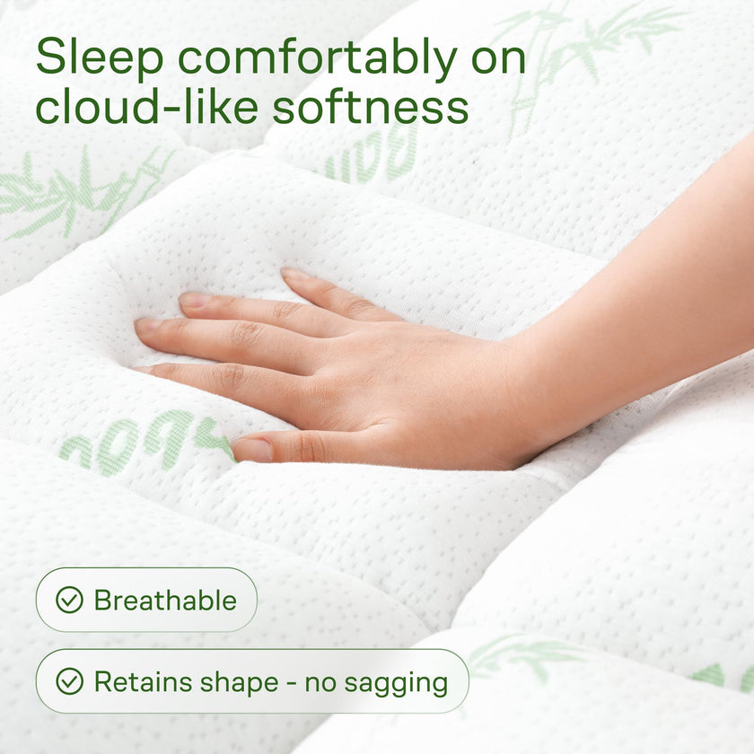 Bamboo Mattress Topper Queen RV Size - Thick Cooling Breathable Pillow Top Mattress Pad for Back Pain Relief - Deep Pocket Topper Fits 8-20 Inches (60x75 Inches, Green) 🍁 All In One Marketplace Canada
