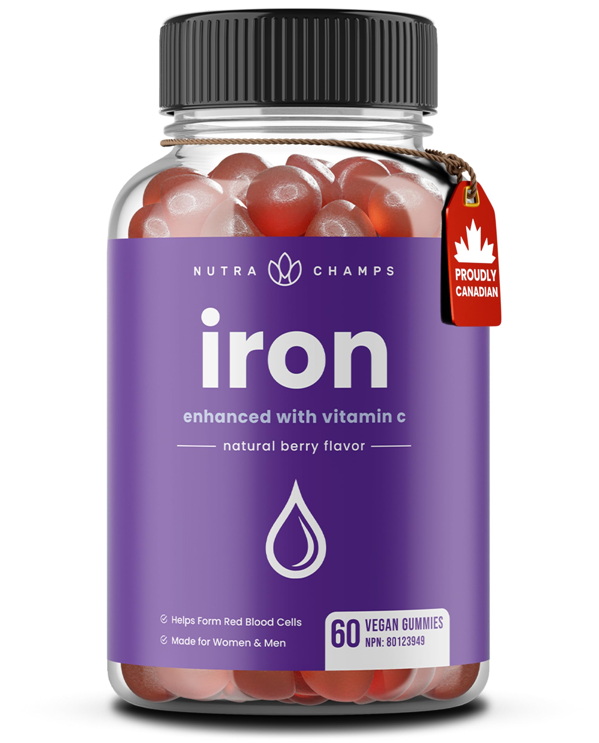 Iron Gummies with Vitamin C | 10mg Iron Per Gummy | Iron Supplements for Women & Men | Vegan Gummies | Blood Cell Formation Support | Energy, Focus, Immune Support | Vegan & Non-GMO (1) 🍁 All In One Marketplace Canada