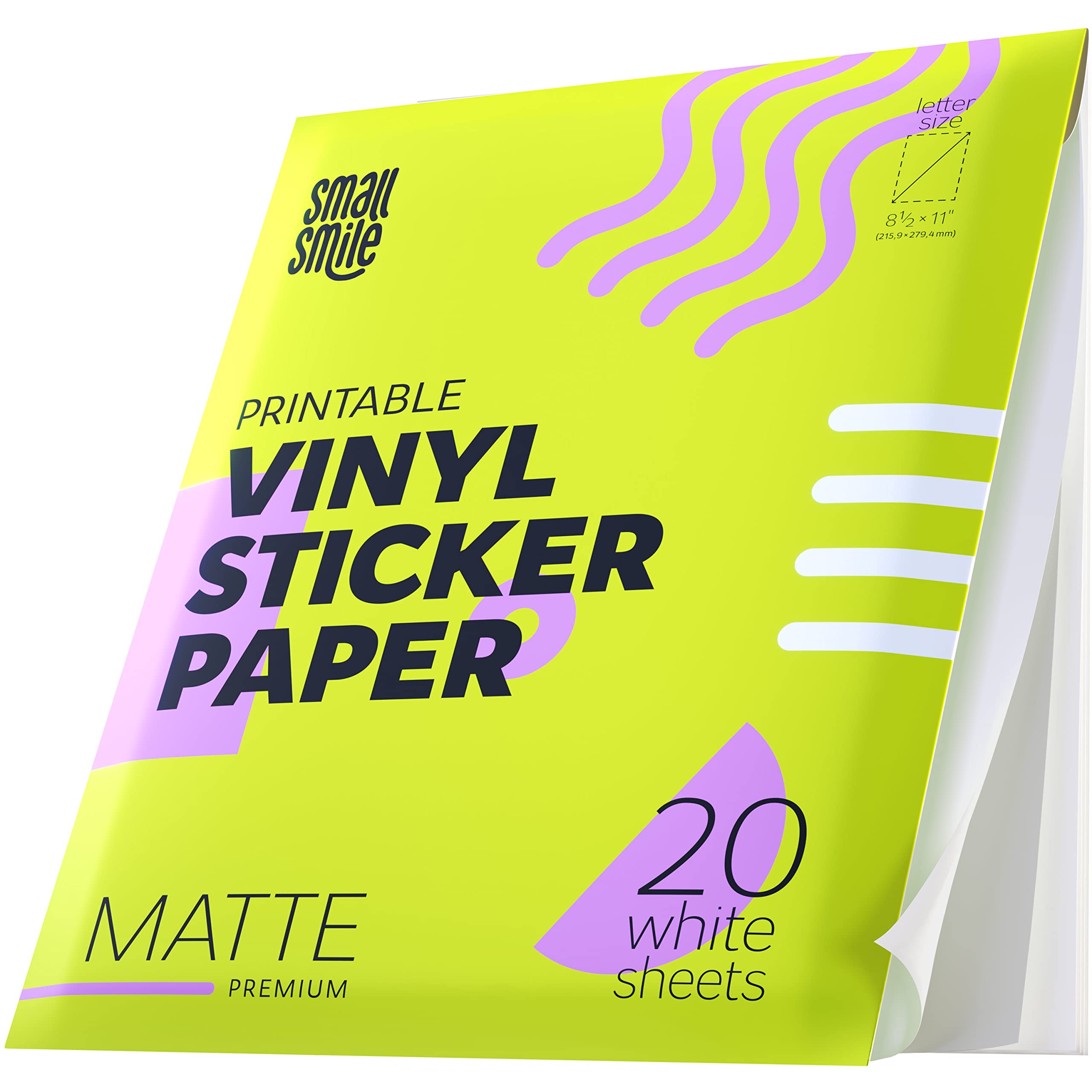 Premium Printable Vinyl Sticker Paper for Inkjet Printer and Laser - 20 White Matte Sticker Paper Waterproof - Durability Adhesive Paper 8.5 x 11, Fast Dry, Holds Ink Well, Great for Cutting Machines 🍁 All In One Marketplace Canada