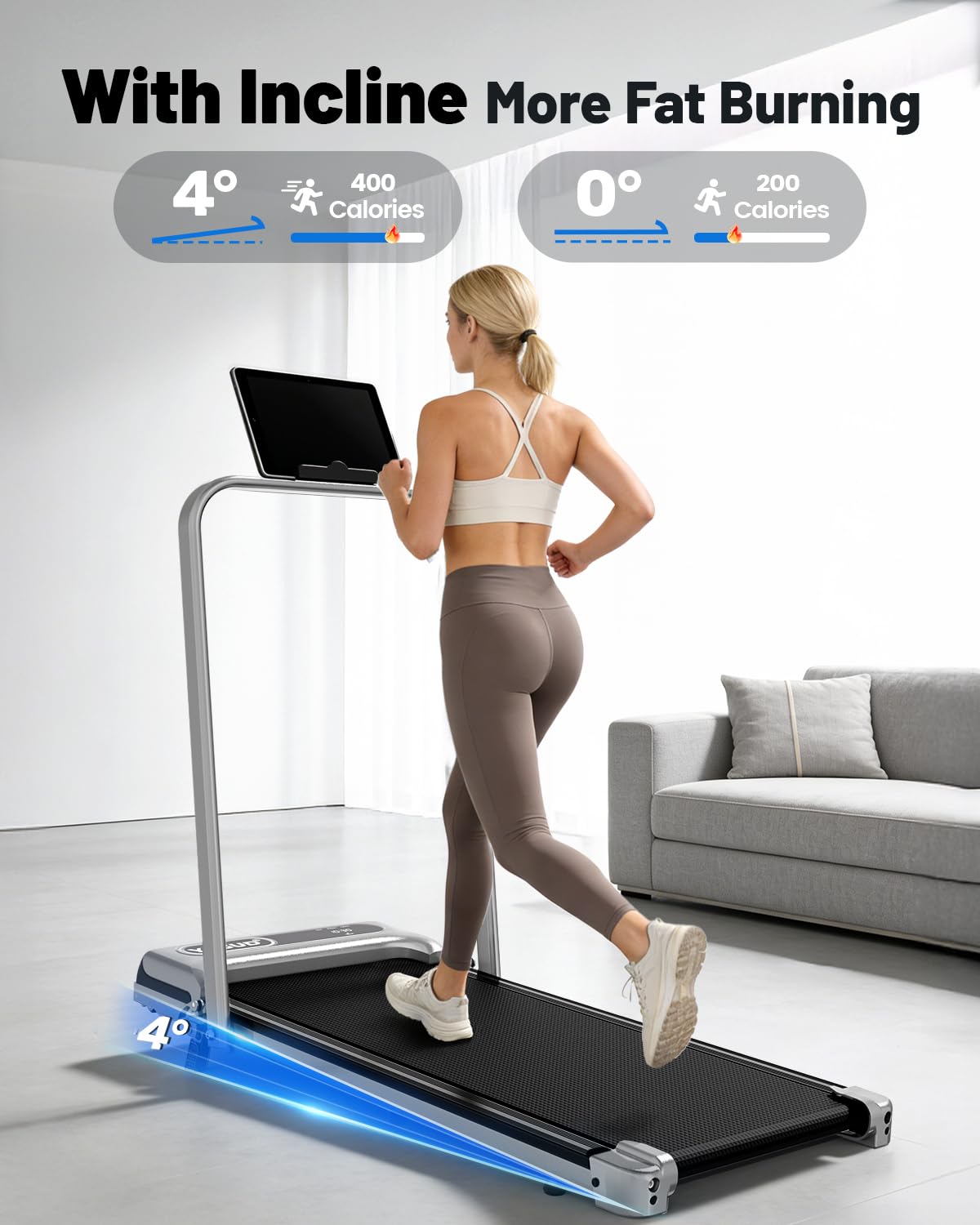 Yagud Walking Pad with 8% Incline, 3 in 1 Treadmill for Home & Office, 2.5HP Under Desk Treadmill with Handle, Portable Treadmill with Remote Control & Led Display, No Installation 🍁 All In One Marketplace Canada