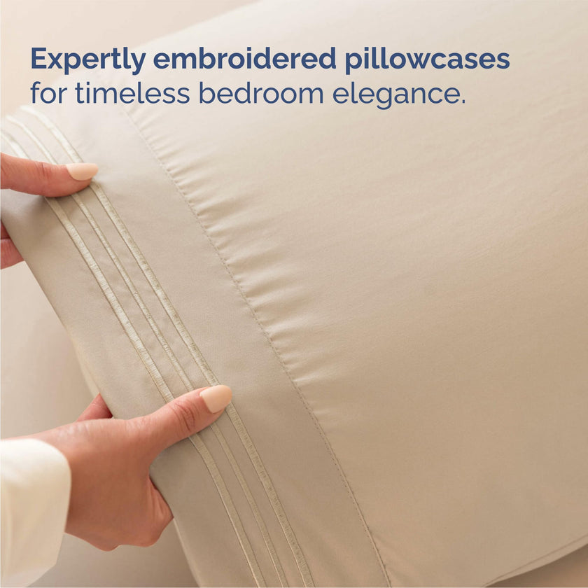 Queen Size 4 Piece Sheet Set - Comfy Breathable & Cooling Sheets - Hotel Luxury Bed Sheets for Women & Men - Deep Pockets, Easy-Fit, Extra Soft & Wrinkle Free Sheets - Cream Oeko-Tex Bed Sheet Set 🍁 All In One Marketplace Canada