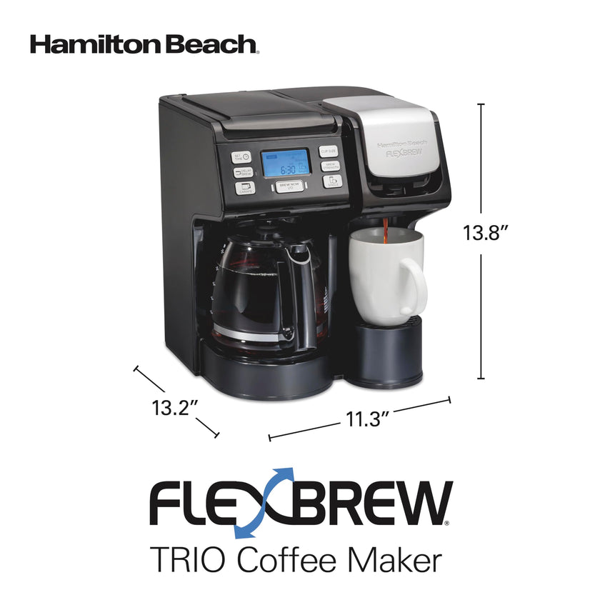 Hamilton Beach FlexBrew Trio 3-Way Coffee Maker, Single Serve & 12 Cup Drip Coffee Maker, Pod & Ground Coffee Compatible, Fast Brewing, Programmable, 56 oz Reservoir, Black (49902C) 🍁 All In One Marketplace Canada