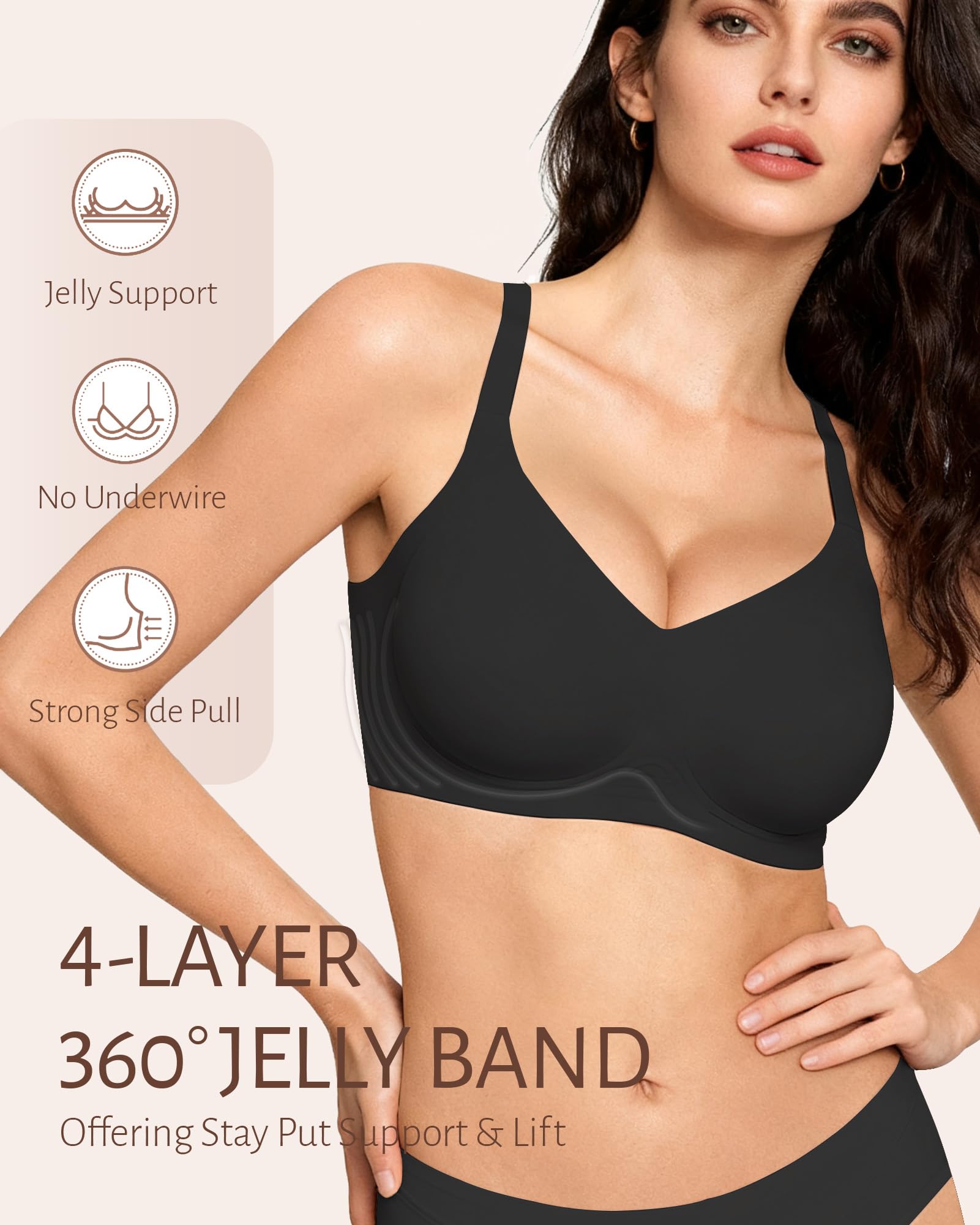 Gailife Womens Jelly Bra for Women Wireless Bras Seamless No Underwire Supportive Full Coverage T-Shirt Bra -New-Black-L 🍁 All In One Marketplace Canada
