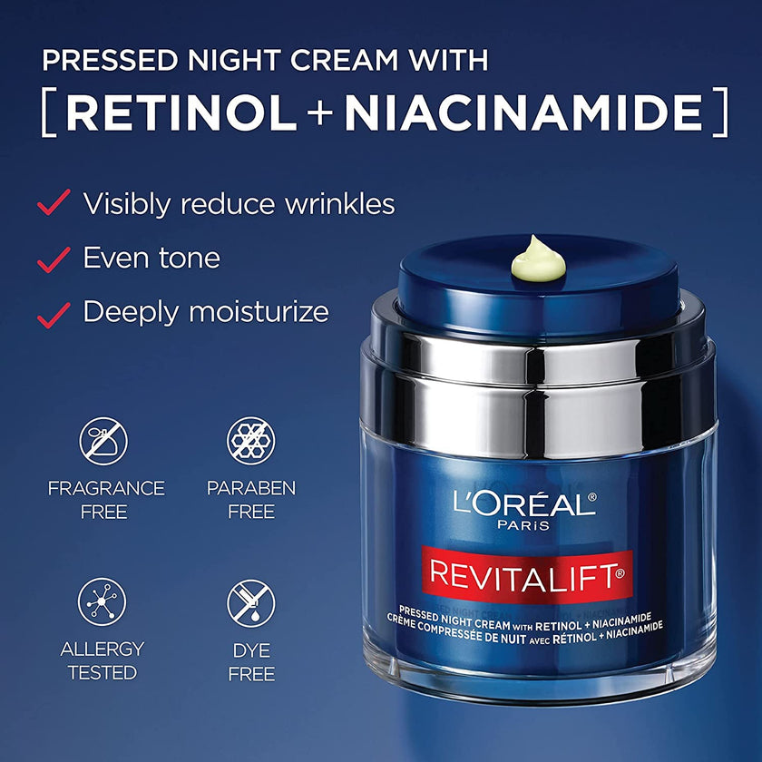 L'Oreal Paris Retinol Pressed Night Cream with Niacinamide, Reduces the Look of Wrinkles & Hydrates Skin, Revitalift Triple Power LZR, Skincare, 47 ml 🍁 All In One Marketplace Canada