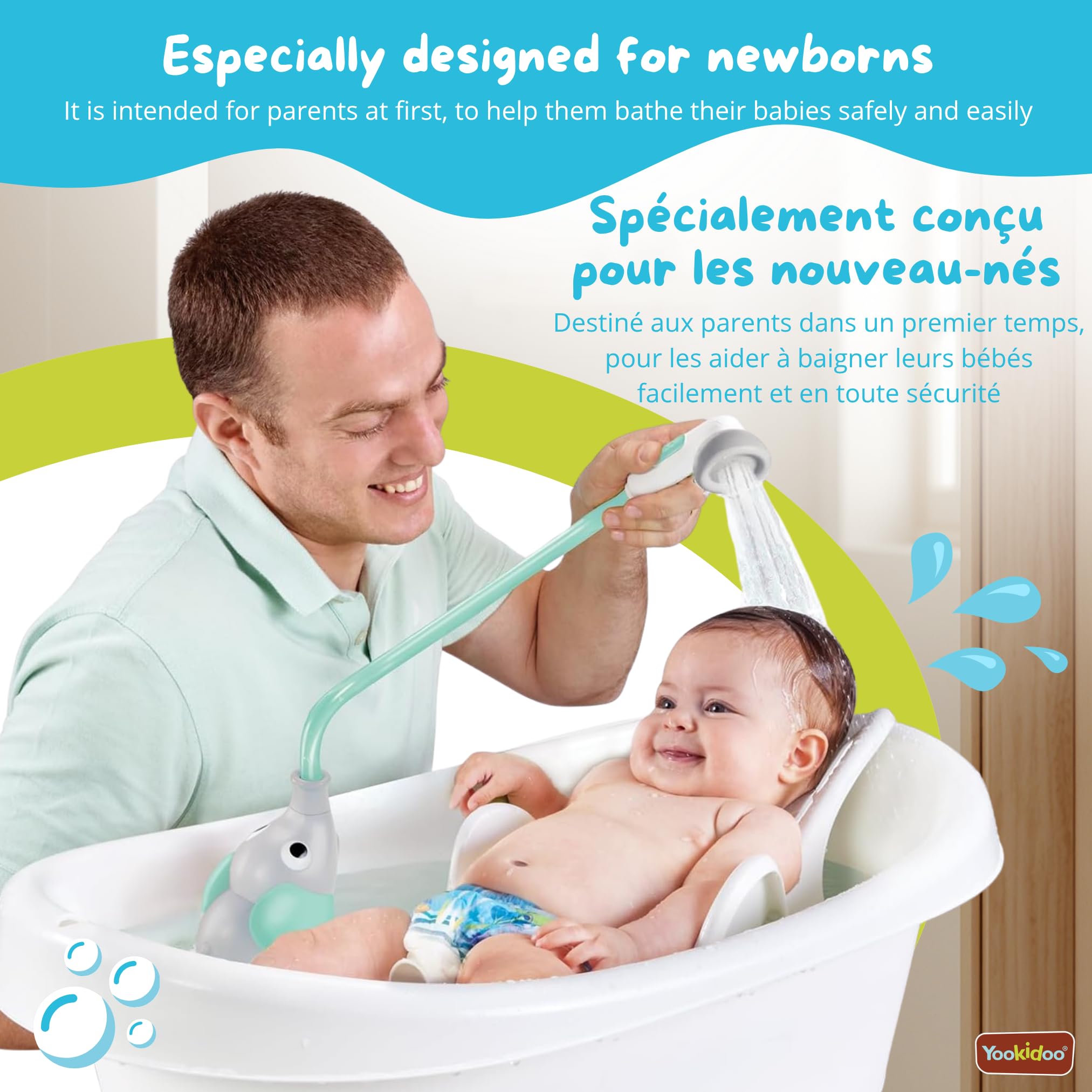 Yookidoo - Elephant Baby Bath Shower Head - Compact & Portable Baby Shower and Toy - Suitable for Newborns, Infants, and Toddlers - from Birth - Teal - 40212 🍁 All In One Marketplace Canada