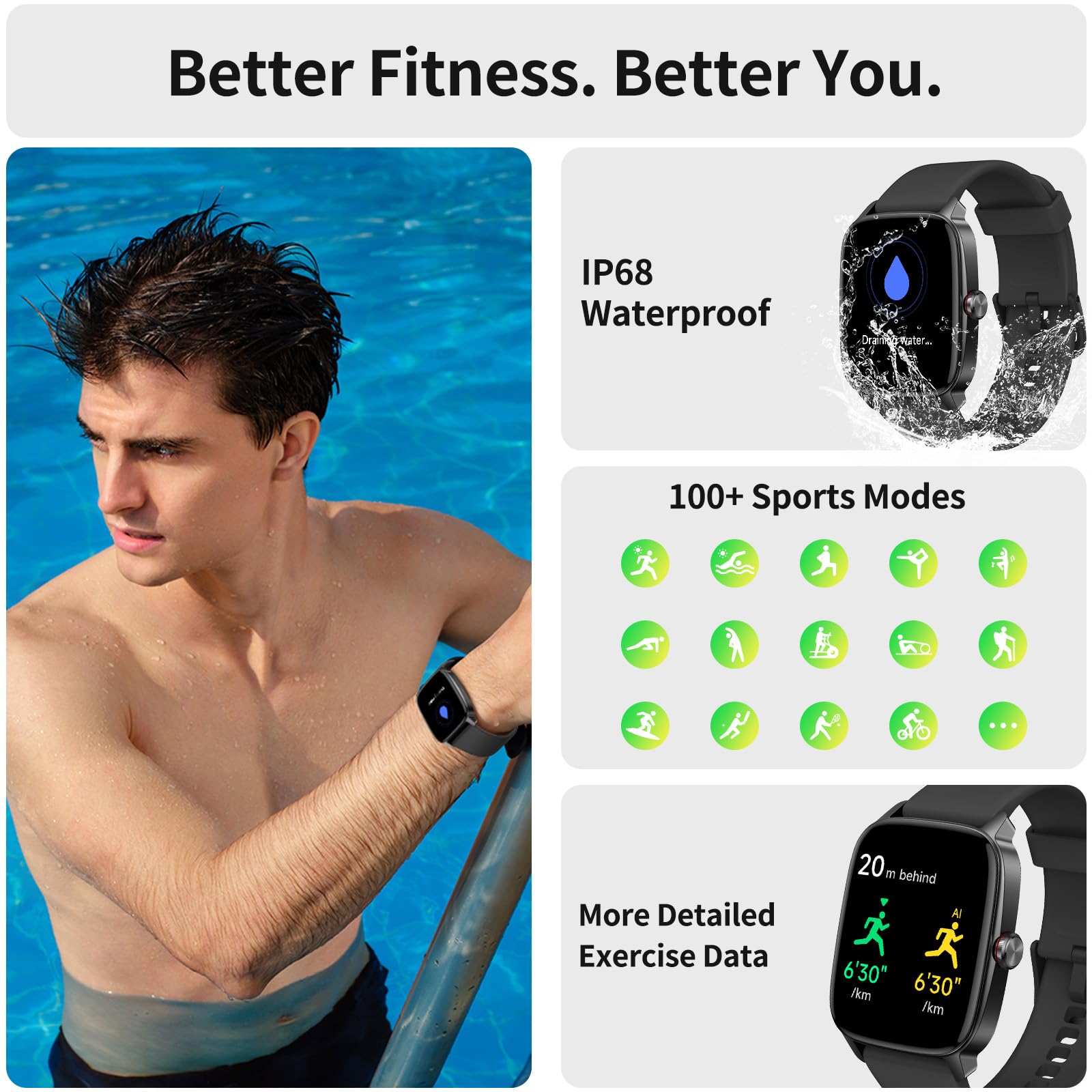 Smart Watch for Men Women, Bluetooth Call Smartwatch with AI Voice, 1.85