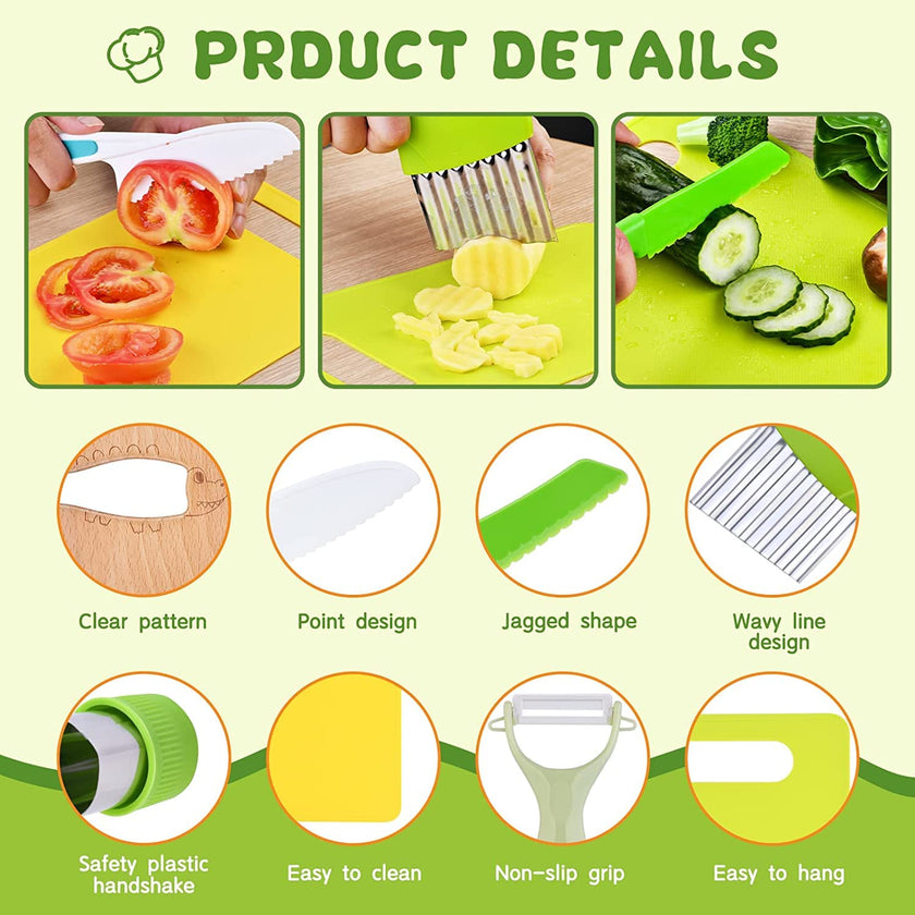 Montessori Kitchen Tools for Toddlers-Kids Cooking Sets Real-Toddler Safe Knives Set (13pcs) 🍁 All In One Marketplace Canada