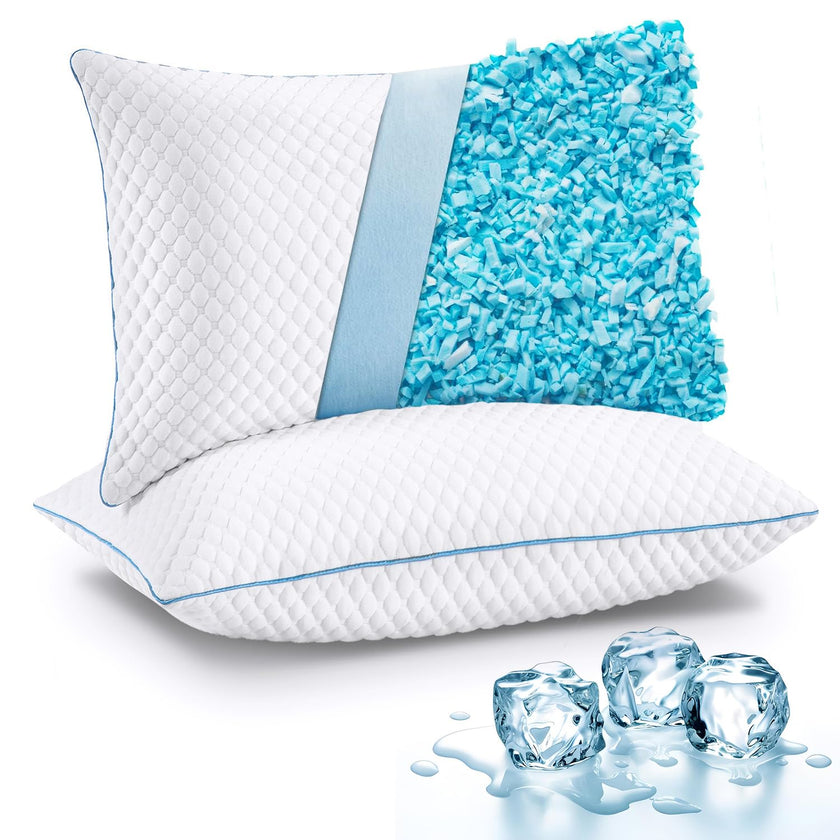 VVZ Cooling Shredded Memory Foam Pillows Queen Size 2 Pack, Adjustable Firm Bed Pillows for Side Back Stomach Sleepers, Luxury Gel Pillow for Hot Sleepers with Breathable Washable Cover 🍁 All In One Marketplace Canada