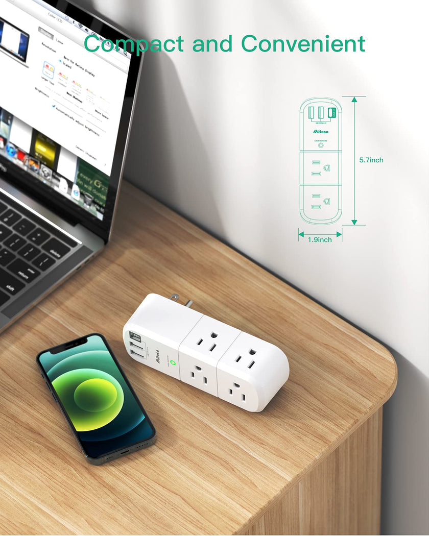 USB Outlet Extender Surge Protector - with Rotating Plug, 6 AC Multi Plug Outlet and 3 USB Ports (1 USB C), 3-Sided Swivel Power Strip with Spaced Outlet Splitter for Home, Office, Travel 🍁 All In One Marketplace Canada