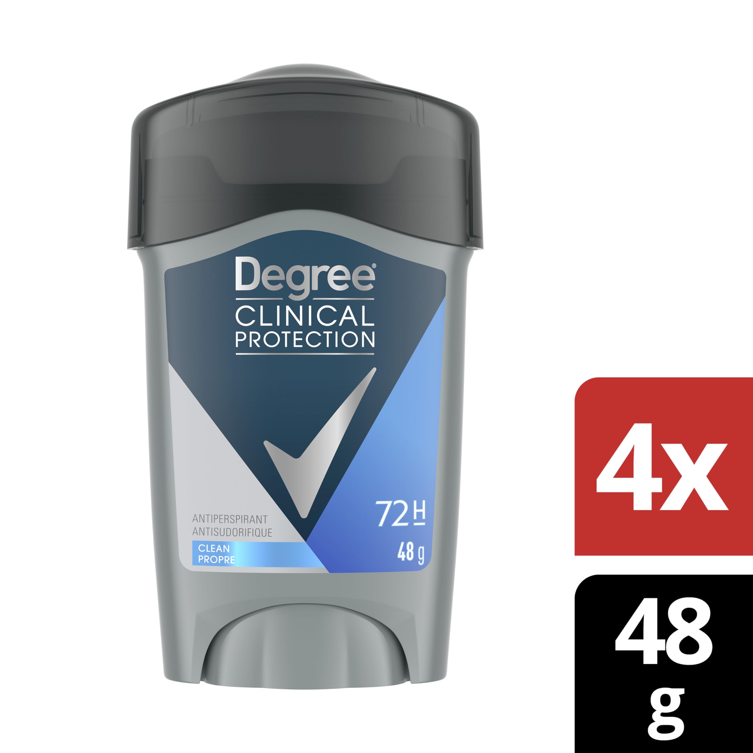 Degree Men Clinical Protection Antiperspirant Deodorant, Clean, for 72-hour Sweat & Odour Protection, 48g (Pack of 4) 🍁 All In One Marketplace Canada