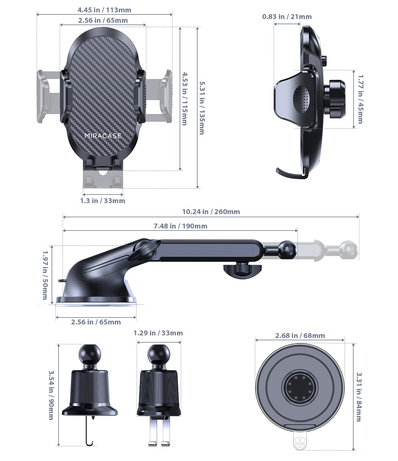Miracase [2026 Upgraded Strong Military Grade Suction Cup] Car Phone Holder for Cars Dashboard Windscreen Air Vent Desk, 4 in 1 Mobile Phone Mount Automobile Cradle Stand for All Smartphones 🍁 All In One Marketplace Canada