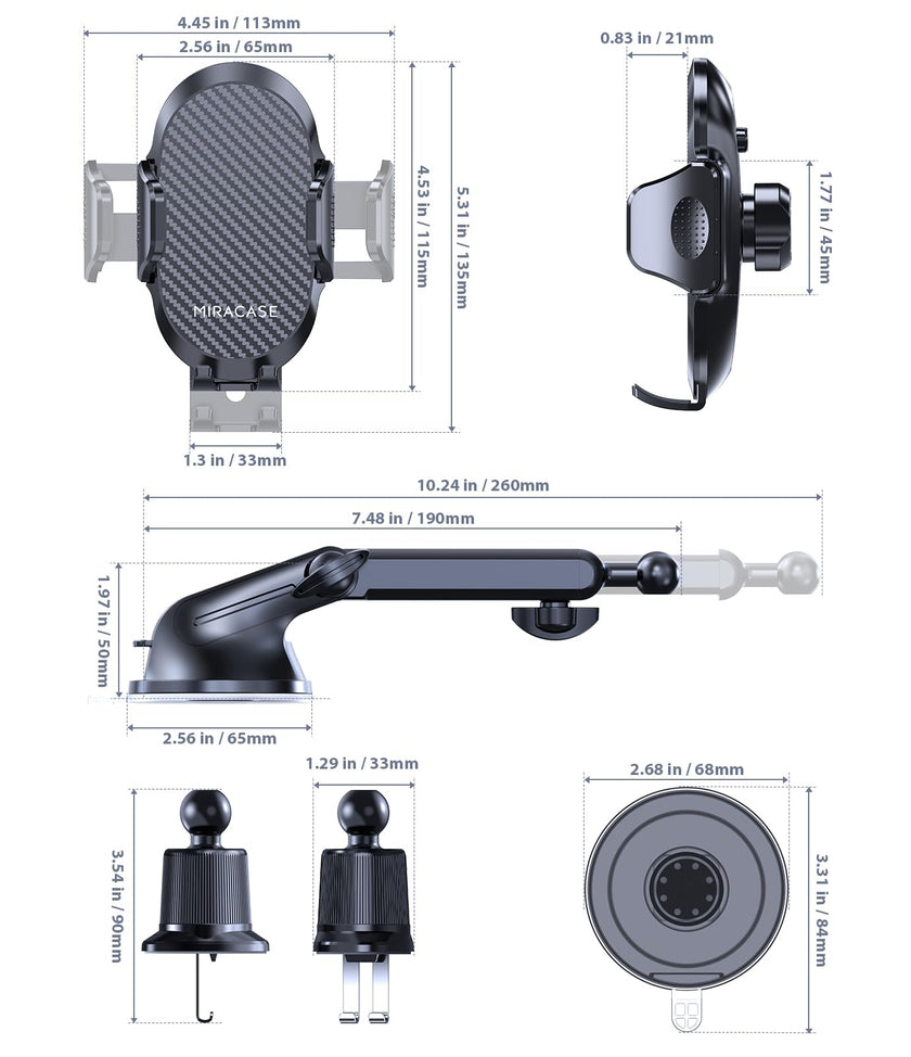 Miracase [2026 Upgraded Strong Military Grade Suction Cup] Car Phone Holder for Cars Dashboard Windscreen Air Vent Desk, 4 in 1 Mobile Phone Mount Automobile Cradle Stand for All Smartphones 🍁 All In One Marketplace Canada