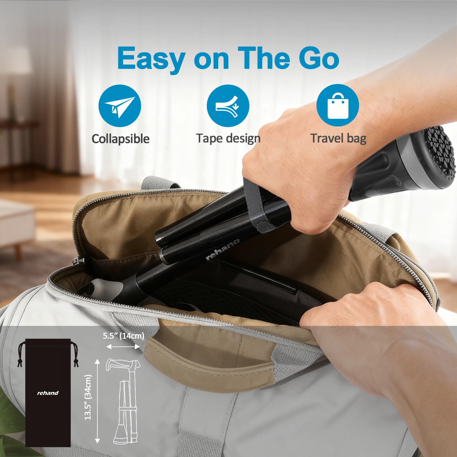 REHAND Walking Cane - Foldable, Adjustable, Collapsible Walking Canes for Men & Women, Heavy Duty All Terrain Tip, with Travel Bag | Walking Sticks for Seniors & Adults (Natural Black) 🍁 All In One Marketplace Canada