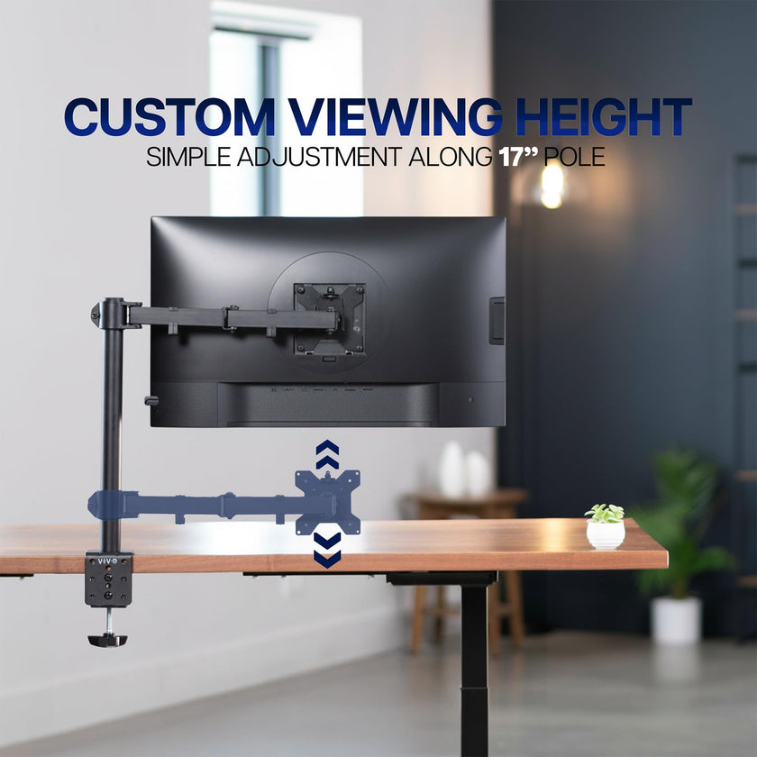 VIVO Single Monitor Arm Desk Mount, Holds Screens up to 32 inch Regular and 38 inch Ultrawide, Fully Adjustable Stand with C-Clamp and Grommet Base, VESA 75x75mm or 100x100mm, Black, STAND-V001 🍁 All In One Marketplace Canada