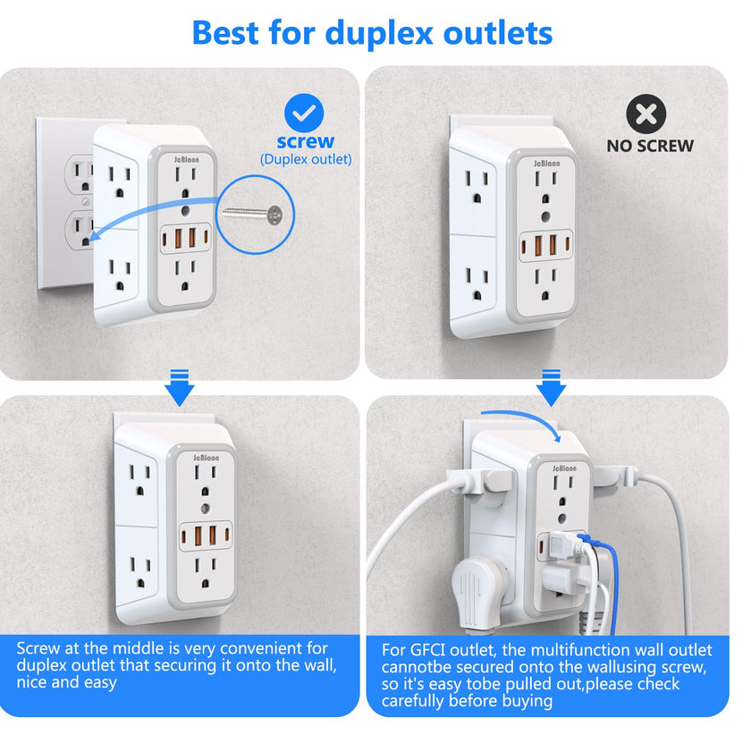 2 Pack Outlet Extender Surge Protector, 6 Outlet Splitter with 4 USB Outlet (2 USB A,2 USB C), 3Sided Power Strip with Adapter Spaced Outlets for Home, Office, Travel(White) 🍁 All In One Marketplace Canada