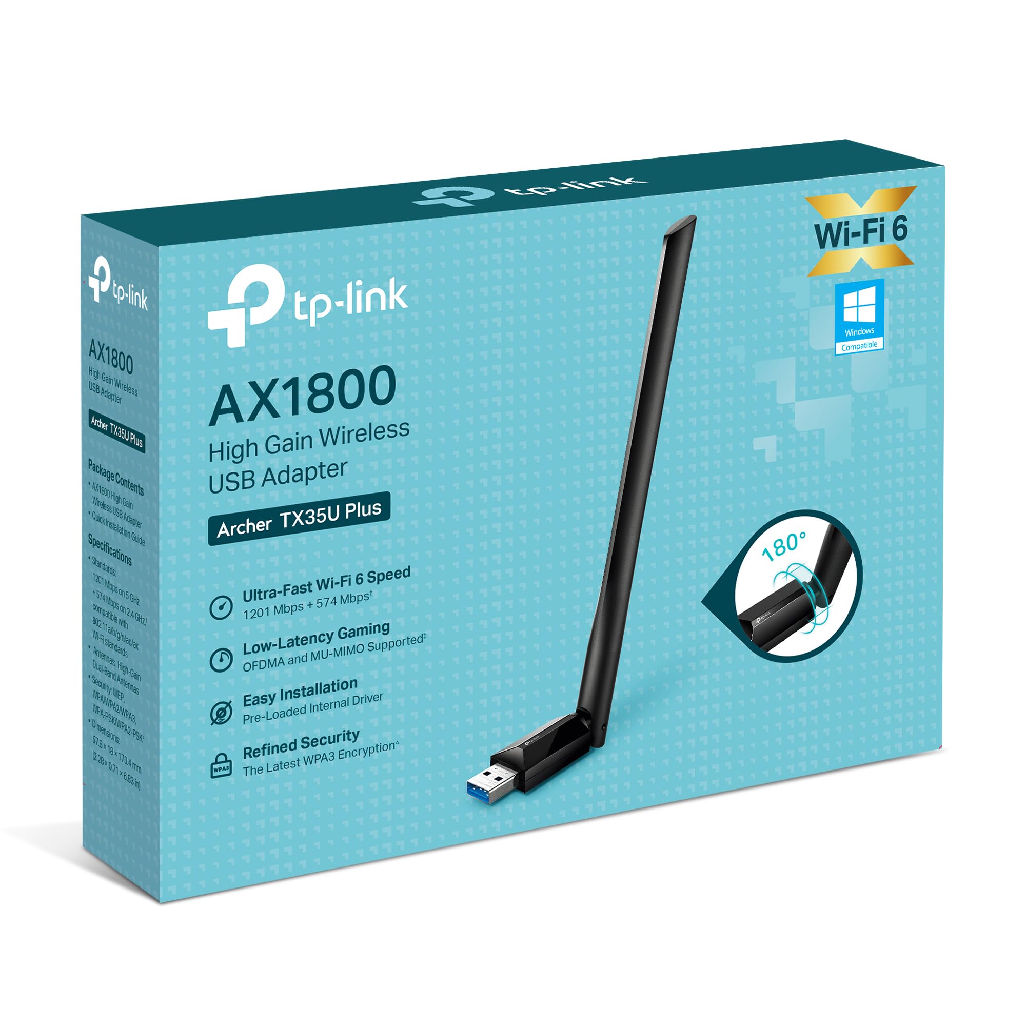 TP-Link AX1800 WiFi 6 High Gain Wireless USB Adapter for PC (Archer TX35U Plus) - Ultra-Fast Speed OFDMA & MU-MIMO Supported, 2.4GHz/5GHz High-Gain Dual Band Antennas, Pre-Loaded Internal Driver, WPA3 🍁 All In One Marketplace Canada