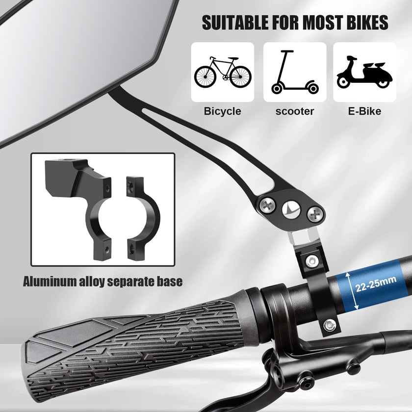Diyife Bike Mirror, [A Pair] Aluminum HD Wide Angle Large Bicycle Rear View Mirror, 360°Adjustable Shockproof Bicycle Mirrors for Handlebar 22-25mm, Fit for Mountain Road Bike Scooter Motocycle 🍁 All In One Marketplace Canada