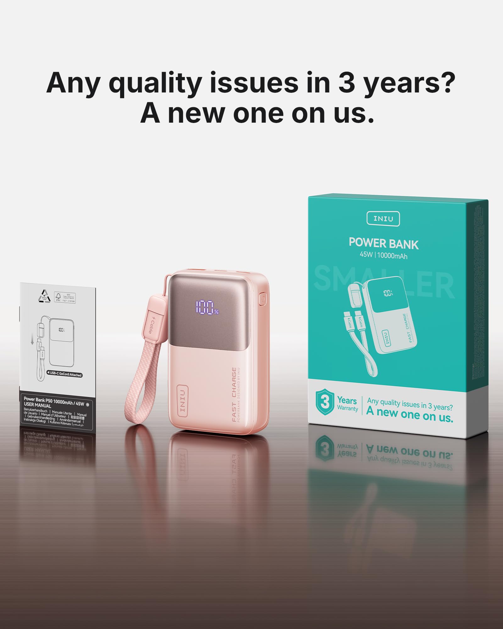 INIU Power Bank, Ultra Mini 10000mAh 45W Fast Charging Portable Charger, USB C Battery Pack with Cable, Flight-Safe Travel Powerbank for iPhone 17 16 15 14 13 12 Pro Max Air, Samsung S26 S25 S24, Pink 🍁 All In One Marketplace Canada