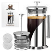 French Press Coffee Maker 34oz – Stainless Steel & Glass Coffee Press with 4-Level Filtration, BPA-Free Cafetiere for Camping or Home – Large, Durable for Hot & Cold Brew 🍁 All In One Marketplace Canada
