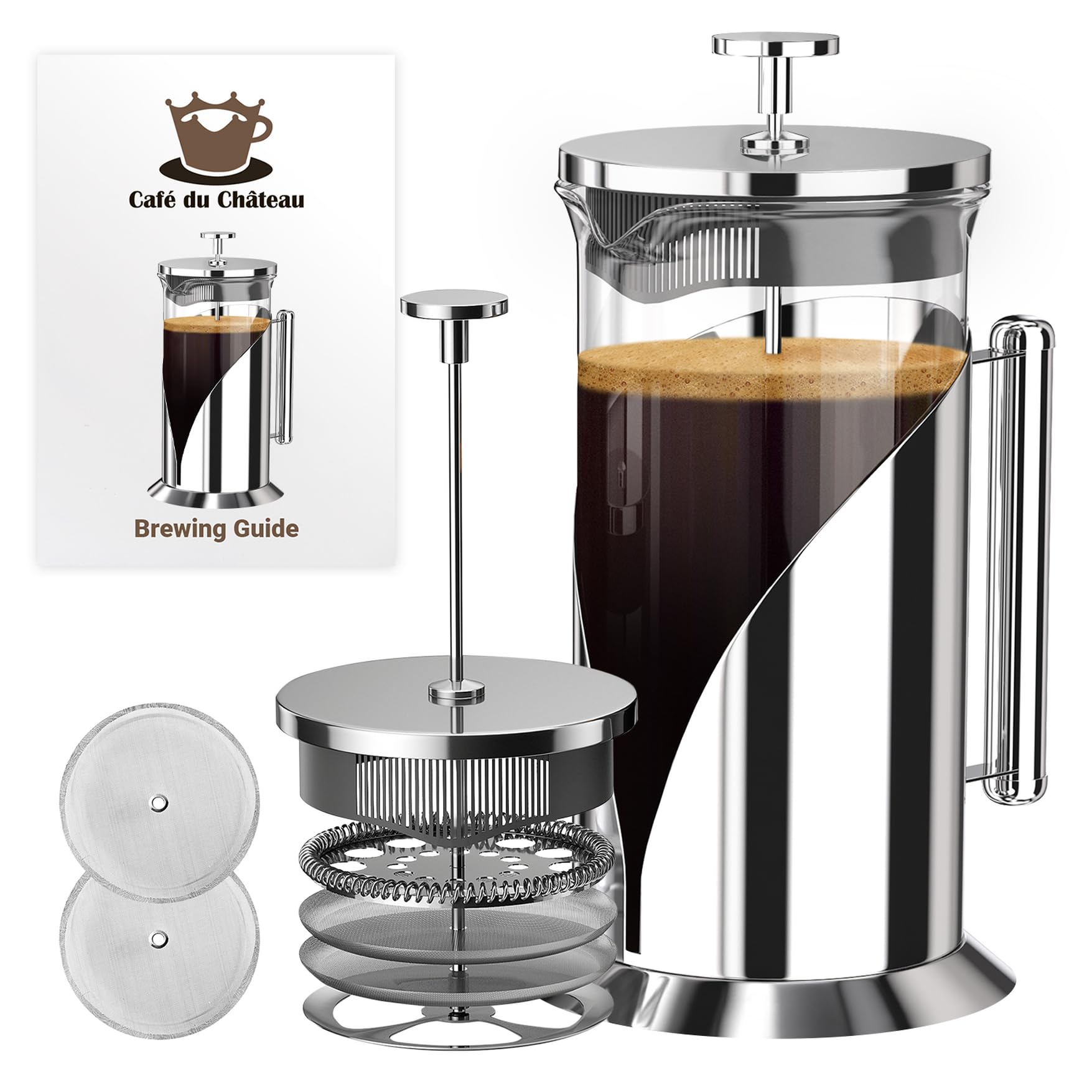 French Press Coffee Maker 34oz – Stainless Steel & Glass Coffee Press with 4-Level Filtration, BPA-Free Cafetiere for Camping or Home – Large, Durable for Hot & Cold Brew 🍁 All In One Marketplace Canada