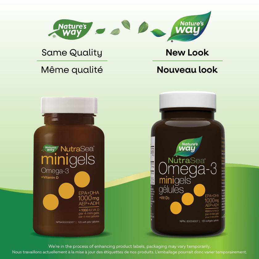 Nature's Way NutraSea Omega 3 + Vitamin D Fish Oil Mini Gels Supplement – Fresh Mint Flavour – Heart, Brain, Bone & Immune Support – 1000mg EPA & DHA + 1000IU D3, 120 Softgels 🍁 All In One Marketplace Canada