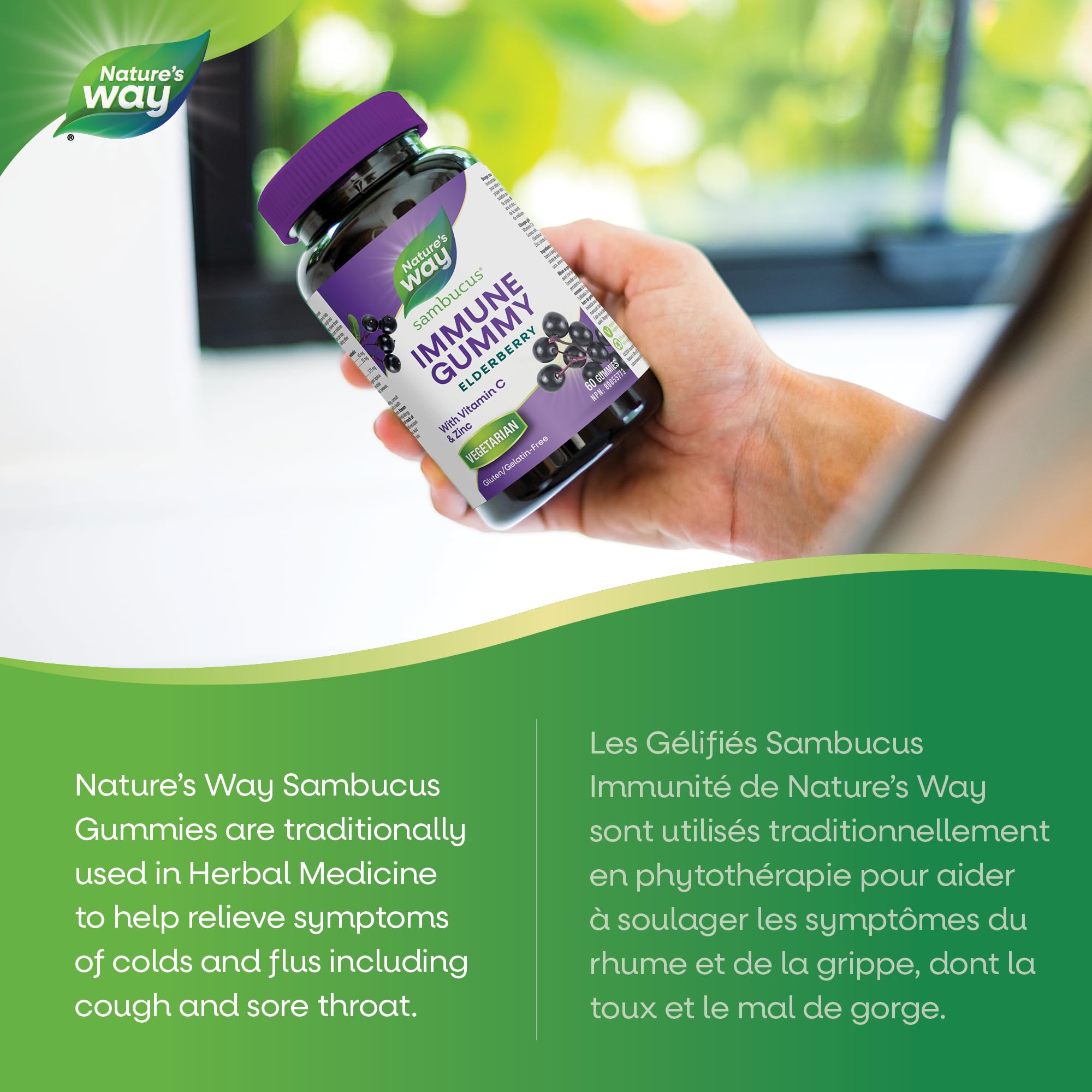 Nature's Way Sambucus Immune Support Gummies – Elderberry with Vitamin C & Zinc – Supports Immune Function and Relieves Cold & Flu Symptoms – Vegetarian, Gluten-Free for Adults & Kids 4+ – 60 Gummies 🍁 All In One Marketplace Canada